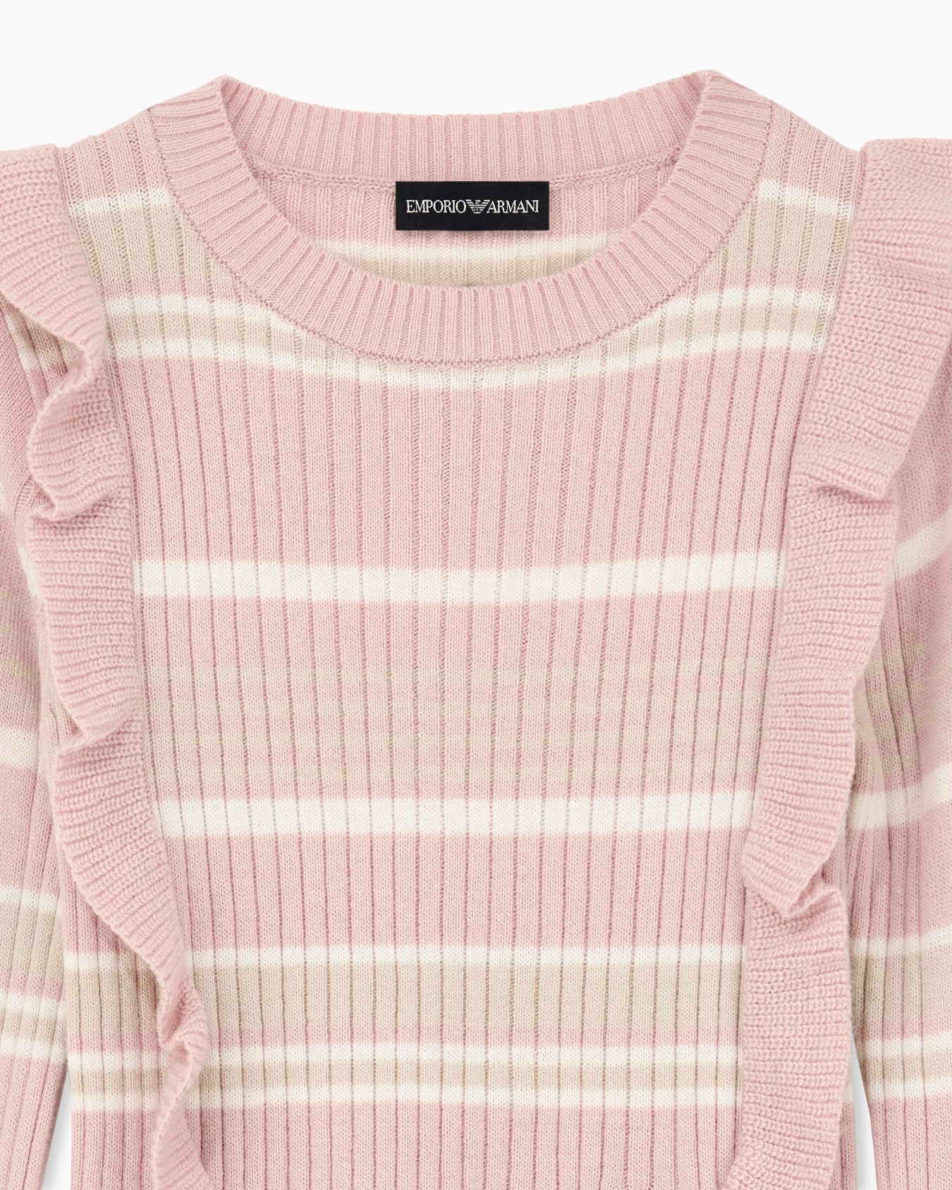 Ribbed knit dress with horizontal stripes and ruffles Slide 1