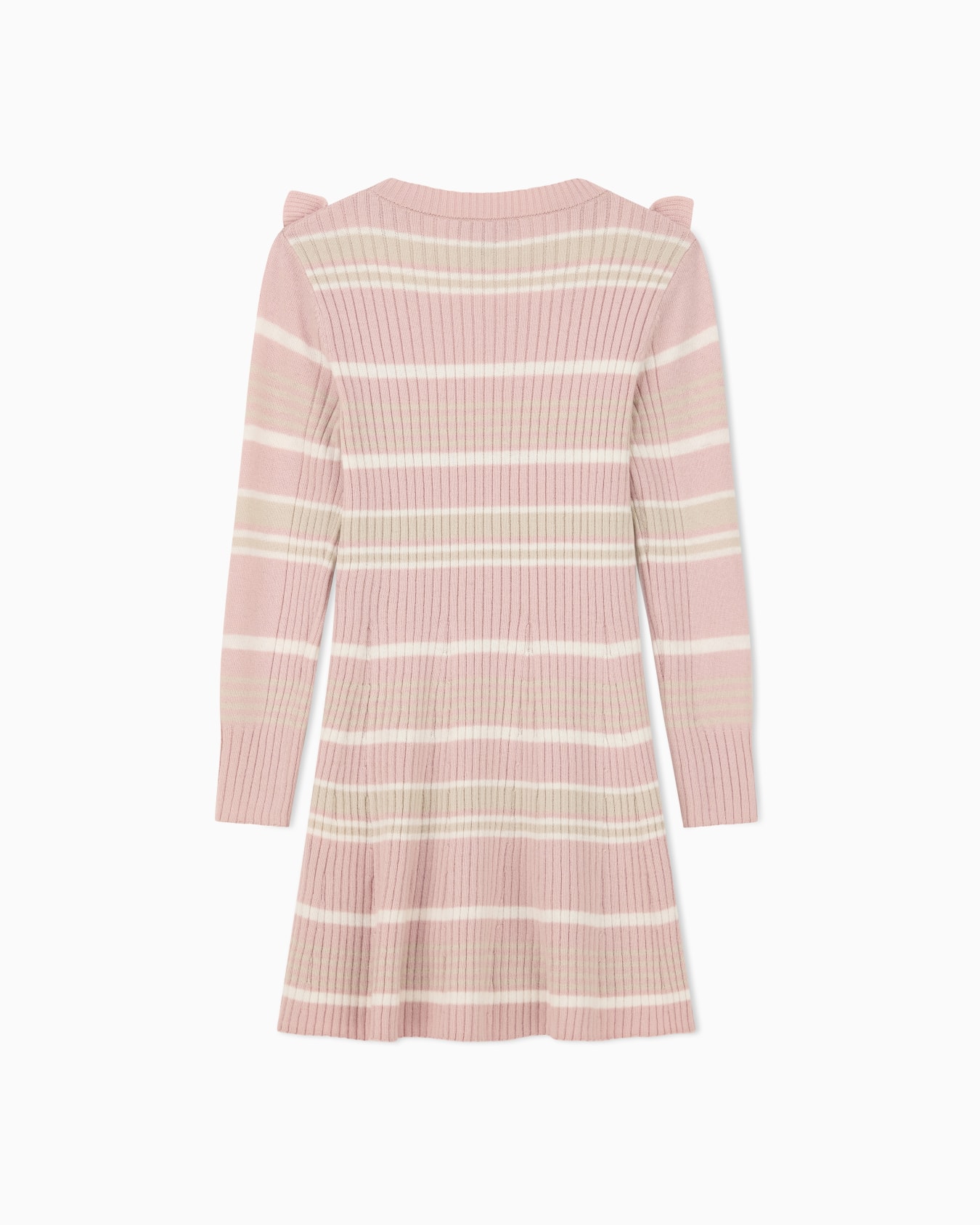 Ribbed knit dress with horizontal stripes and ruffles Slide 2