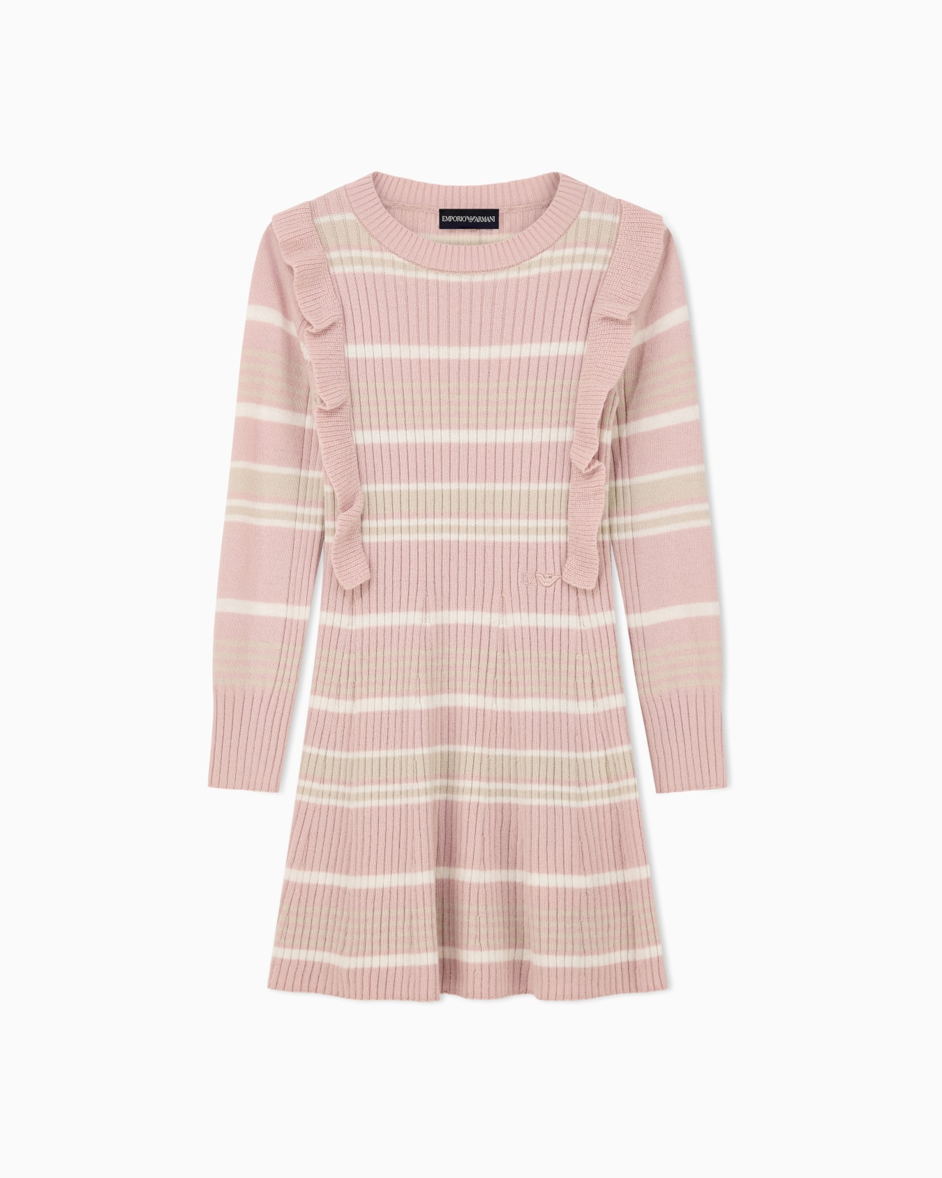 Ribbed knit dress with horizontal stripes and ruffles Slide 0