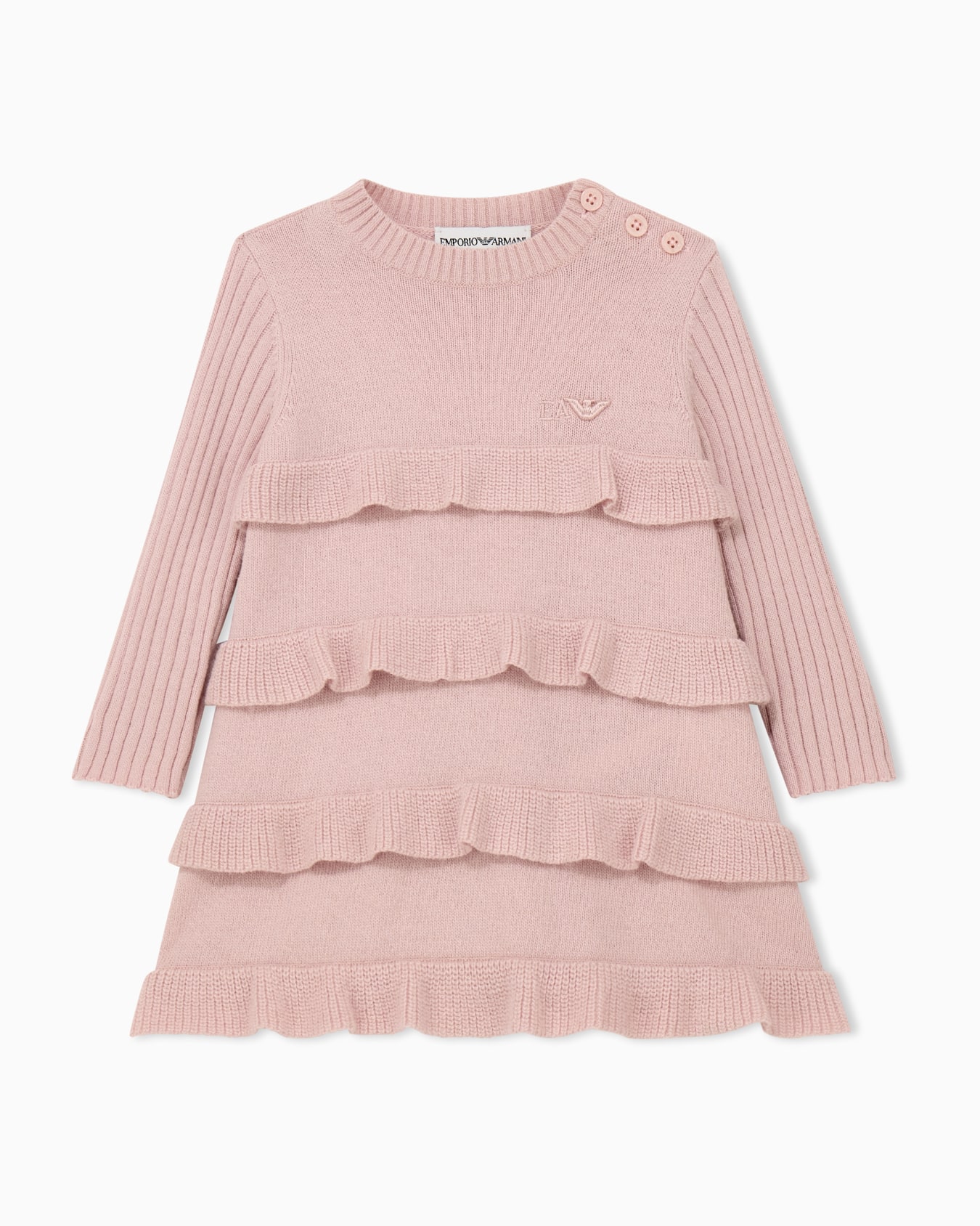 Knitted dress with horizontal ruffles and ribbed sleeves Slide 0