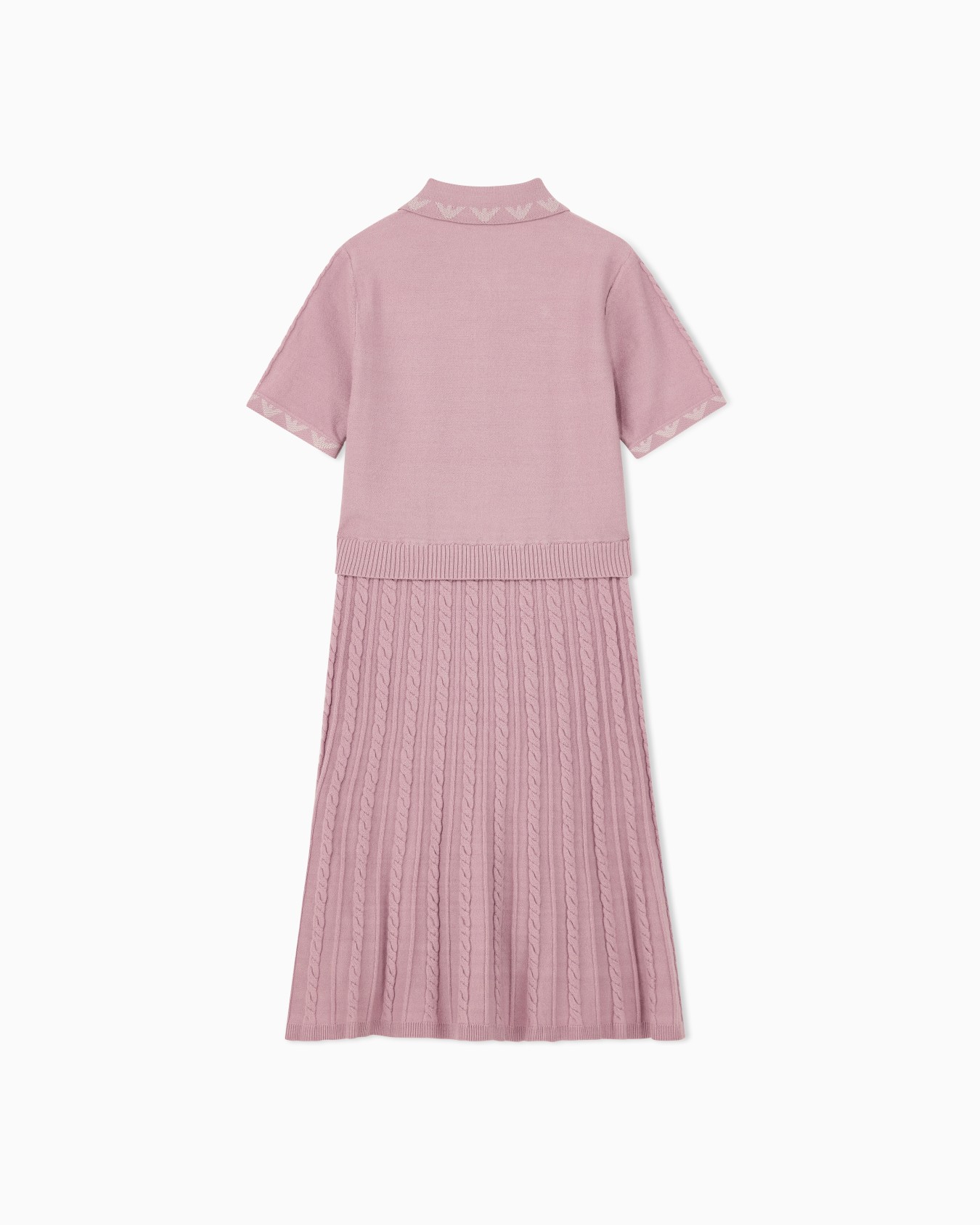 Vestido de punto trenzado con cuello polo y falda plisada Diapositiva 2