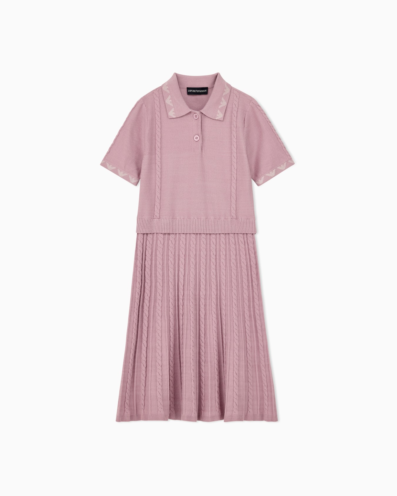 Vestido de punto trenzado con cuello polo y falda plisada Diapositiva 0