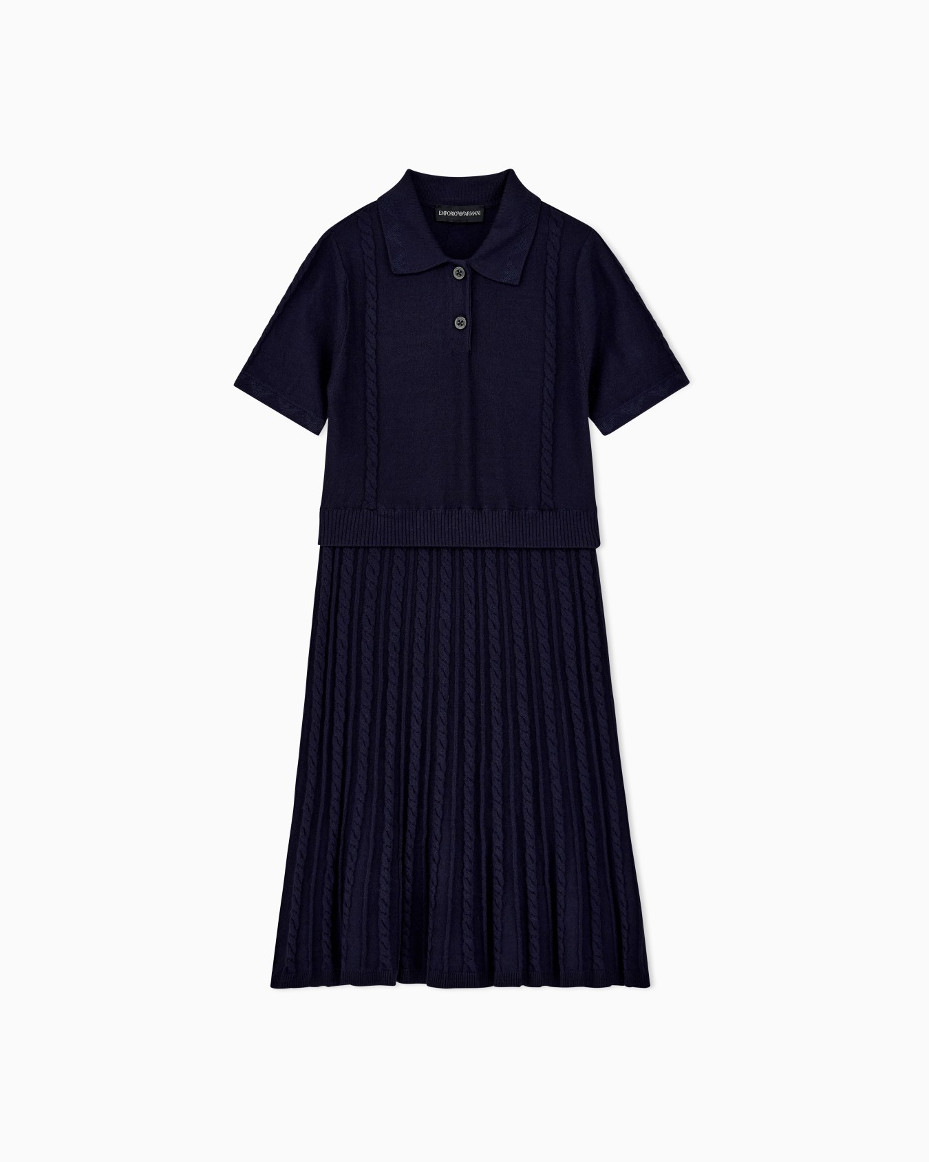 Robe en maille de viscose avec col polo et jupe plissée Diapositive 0