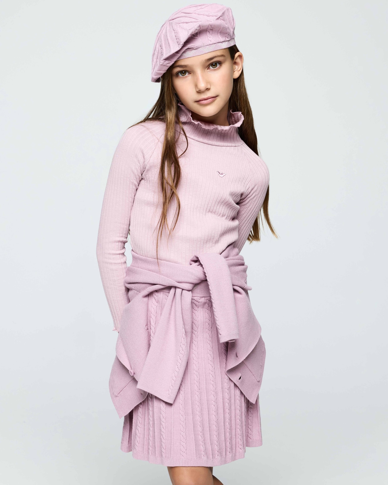 Skirt with pleats cable knit design and ribbed waistband Slide 3