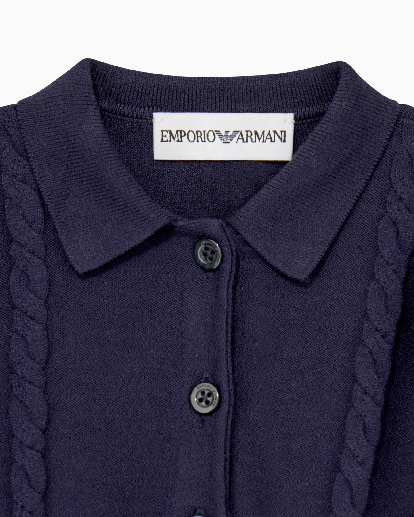 Cable knit viscose dress with collar and front buttons Slide 1