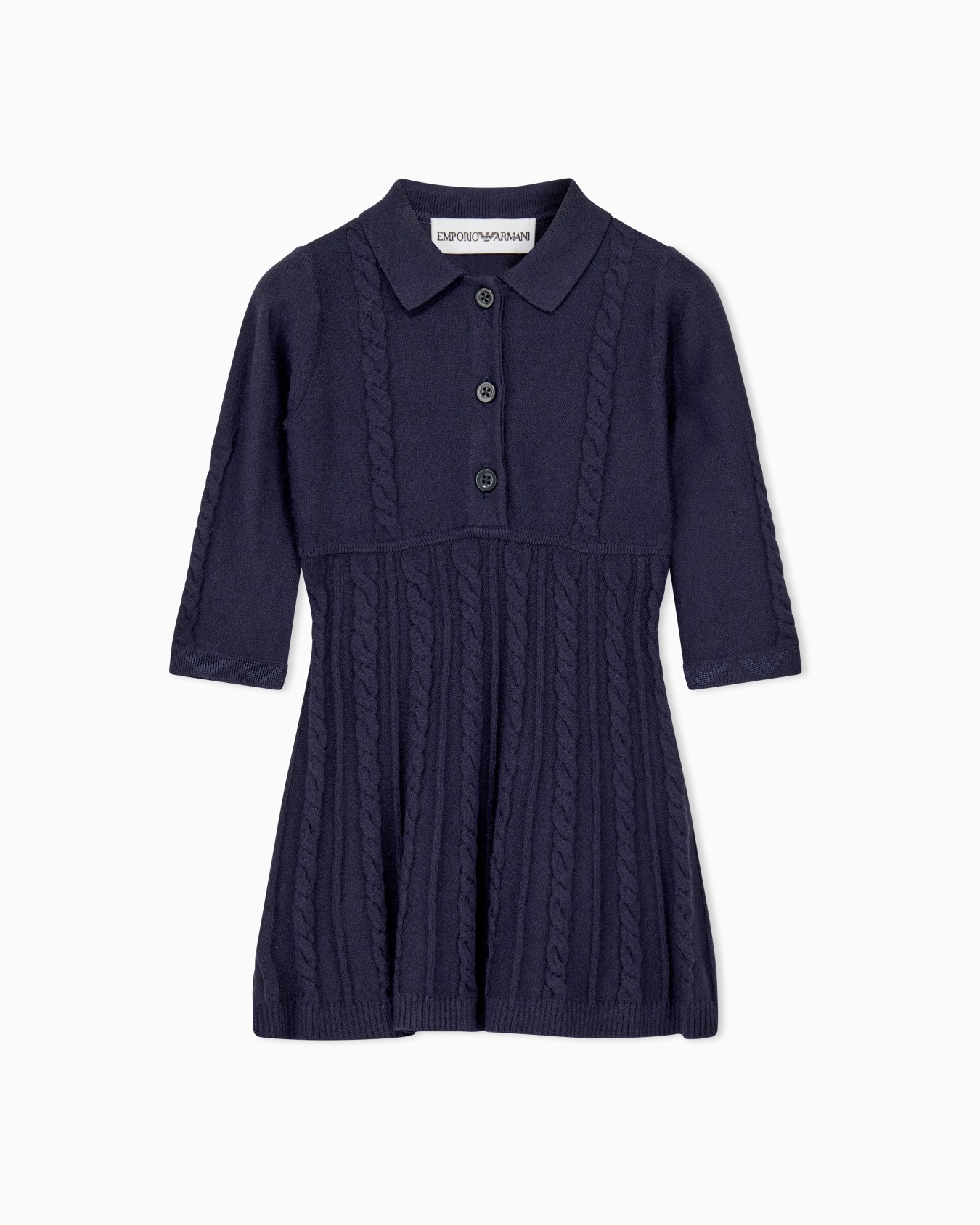 Cable knit viscose dress with collar and front buttons Slide 0
