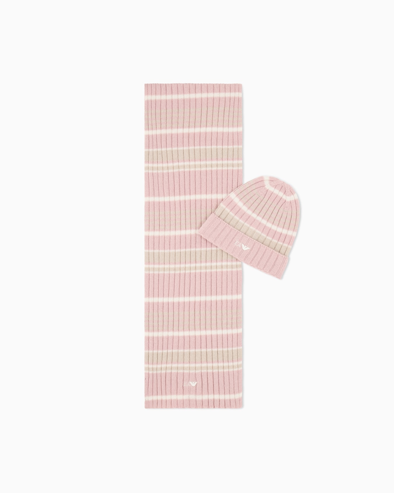 Knitwear set with ribbed beanie and scarf with folded brim Slide 0