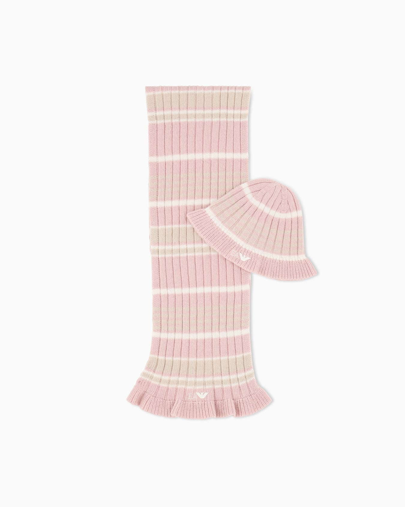 Ribbed knitwear set with a folded brim beanie and scarf Slide 0