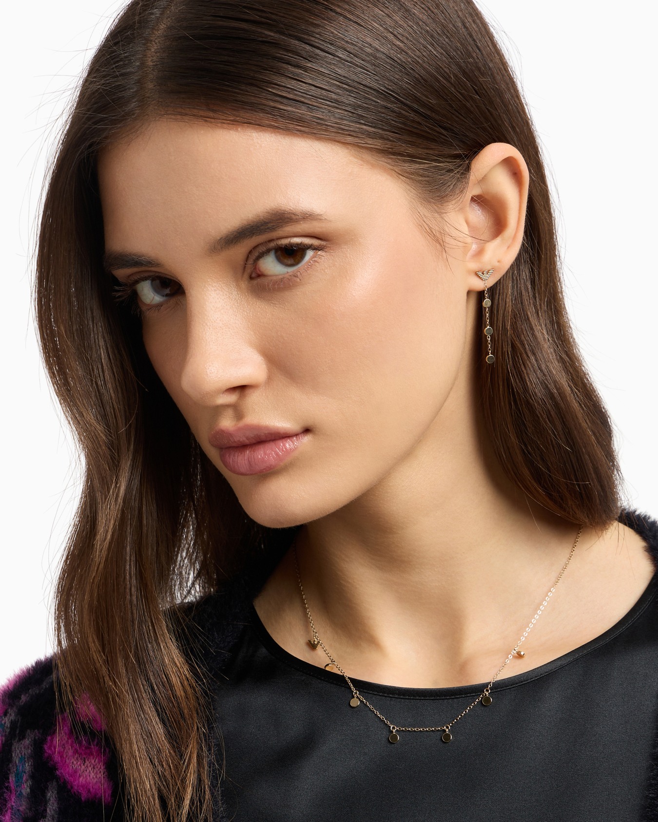 Gold-Tone Stainless Steel Necklace and Earrings Set Slide 1