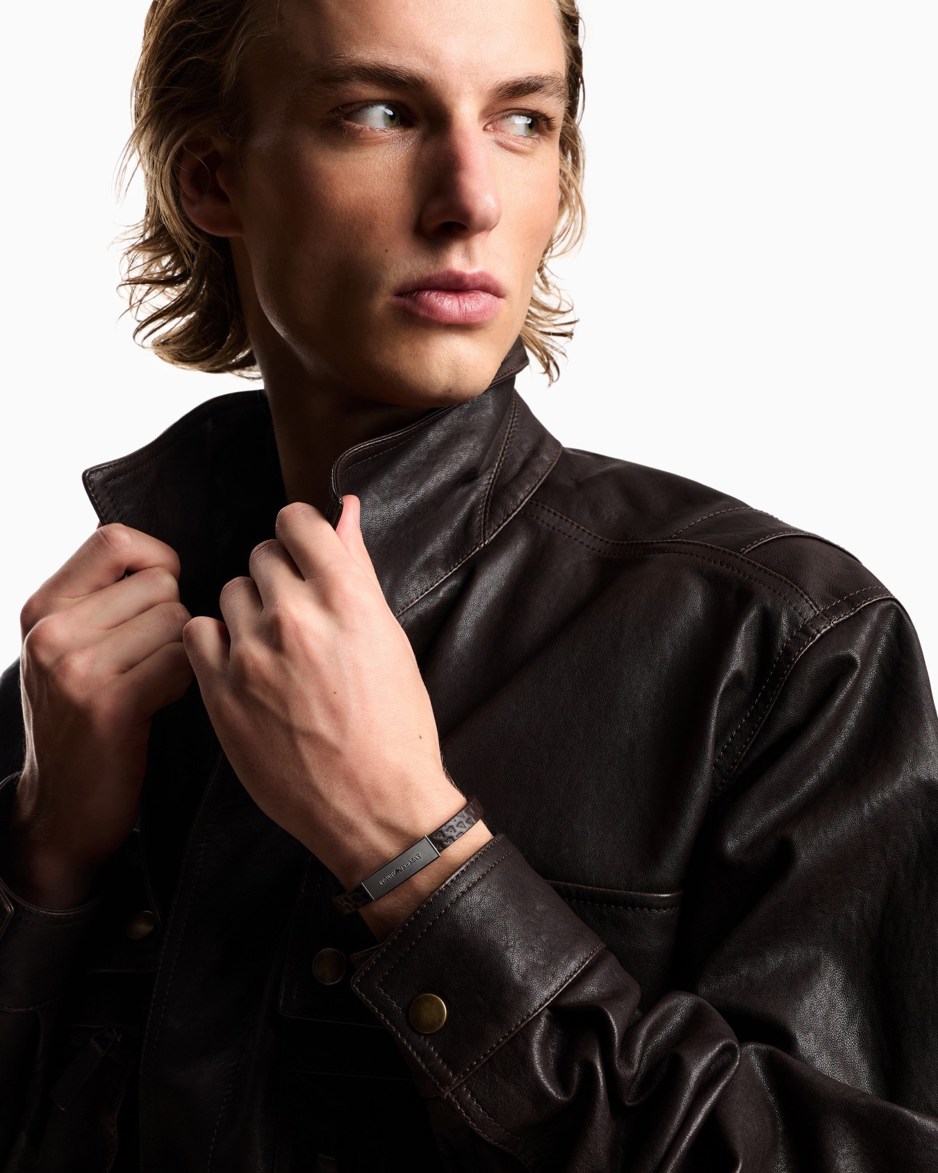  Brown Leather ID Bracelet Slide 1