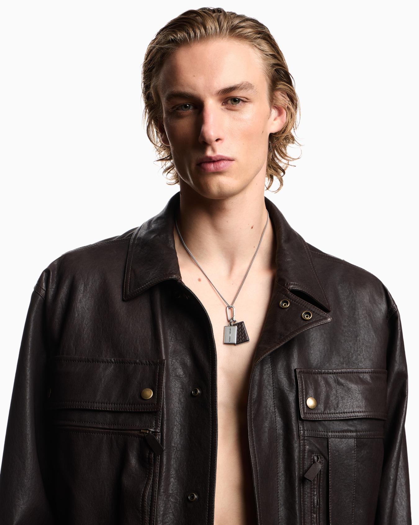 ドッグタグネックレス ステンレススチール レザー スライドする 1