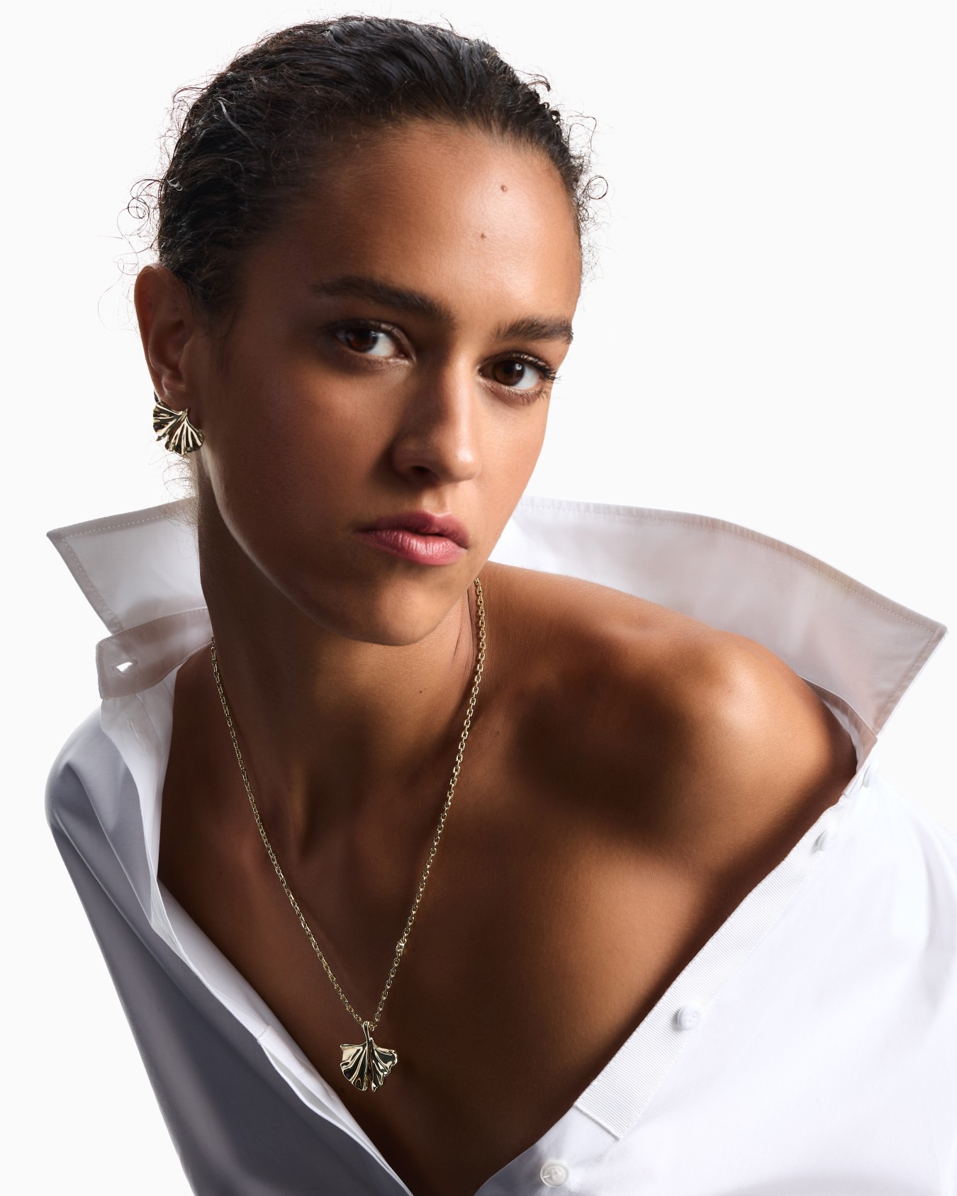  Gold-Tone Brass Pendant Necklace Slide 1