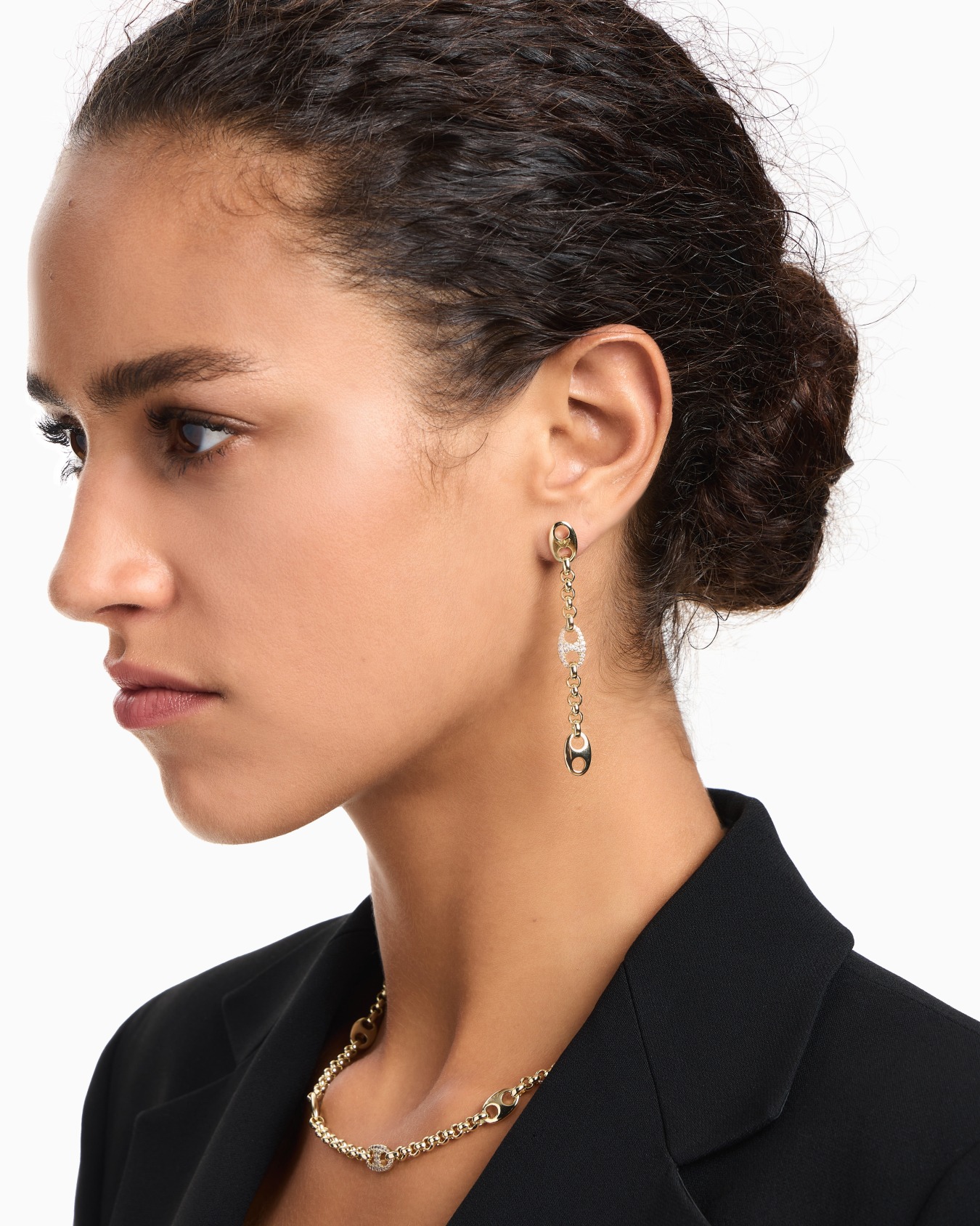 Boucles d’oreilles longues en laiton couleur or Diapositive 1