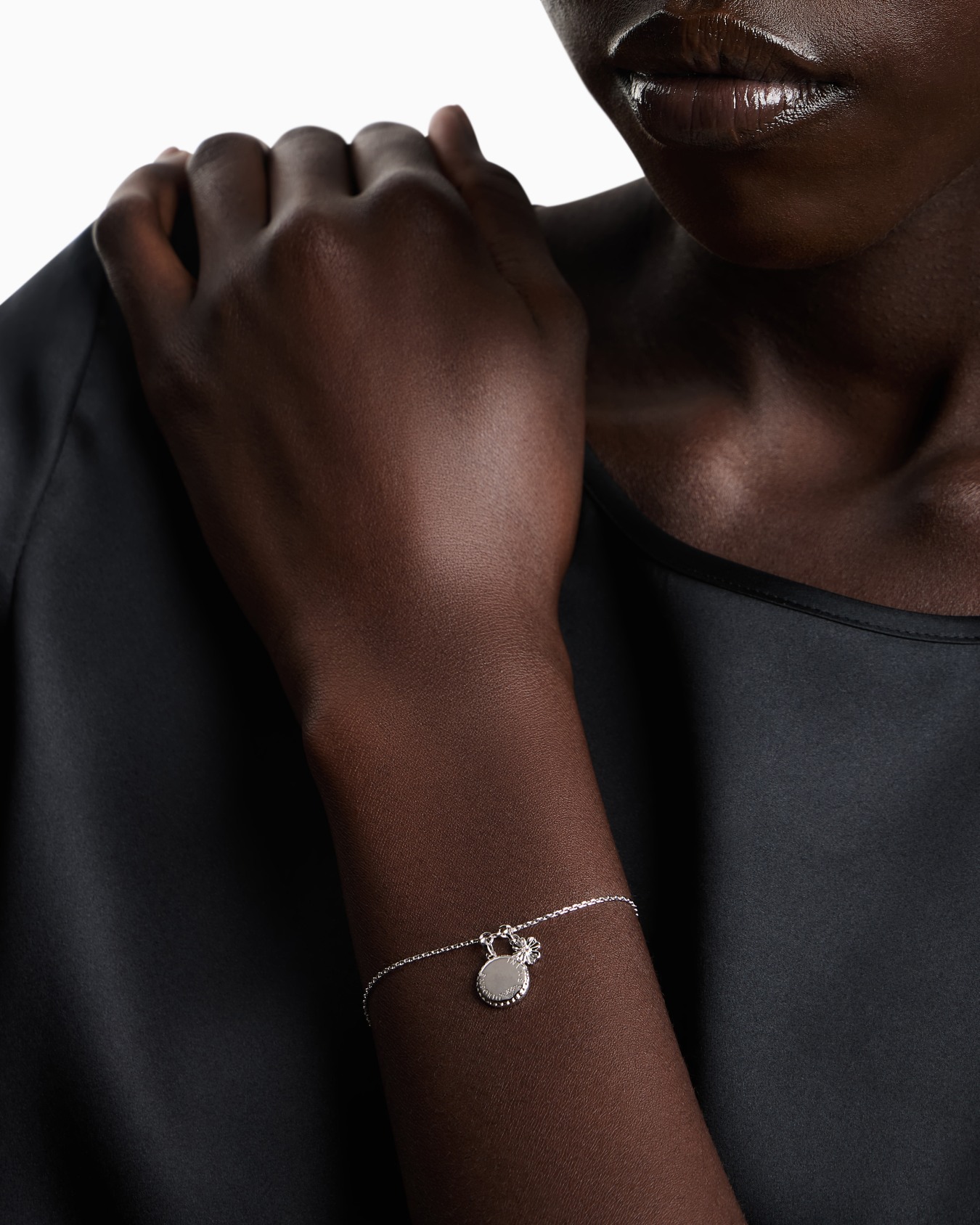  Silver-Tone Brass Pendant Bracelet Slide 1