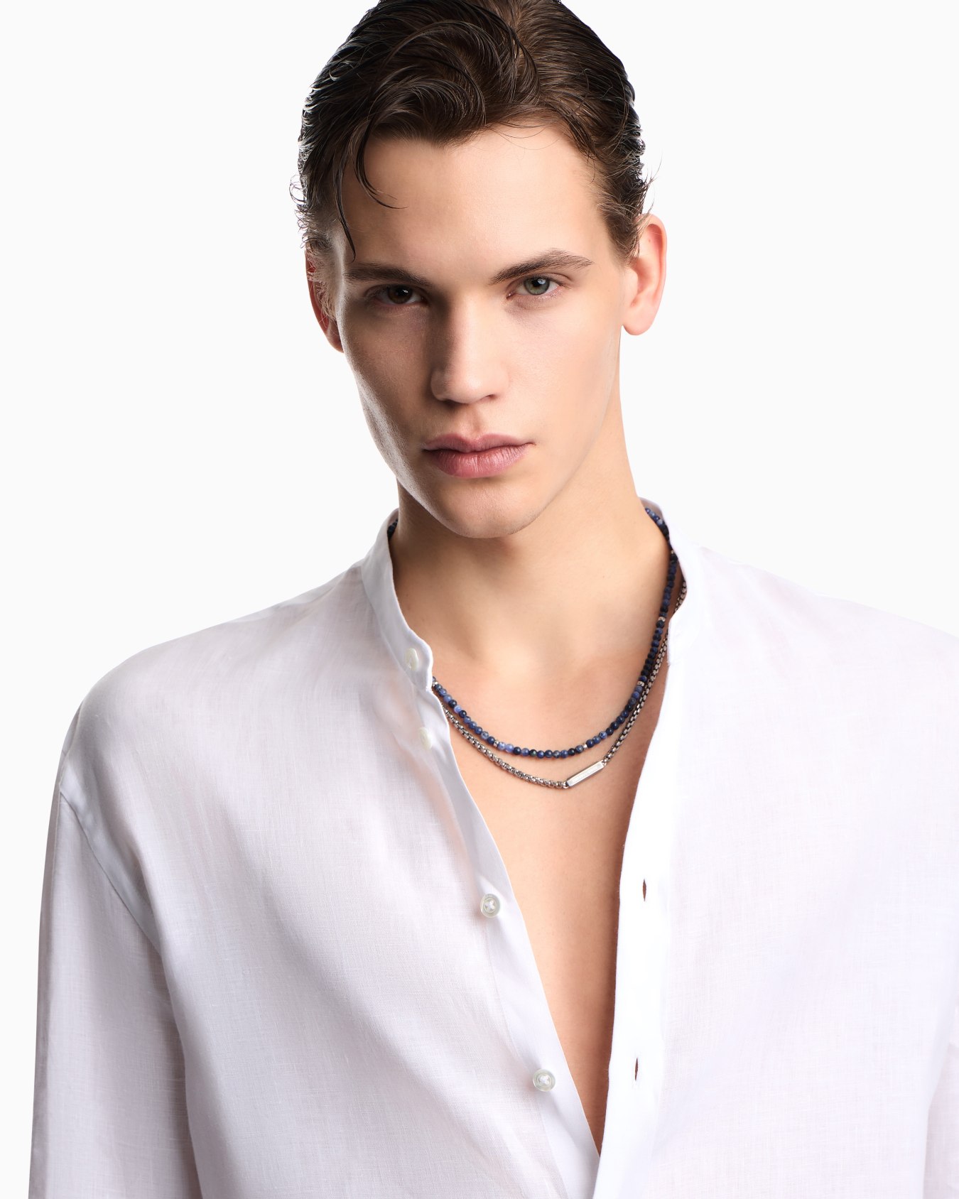  Stainless Steel and Natural Sodalite ID Necklace Slide 1