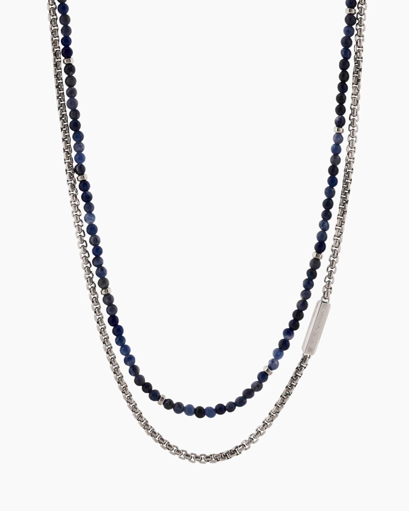 Stainless Steel and Natural Sodalite ID Necklace Slide 0