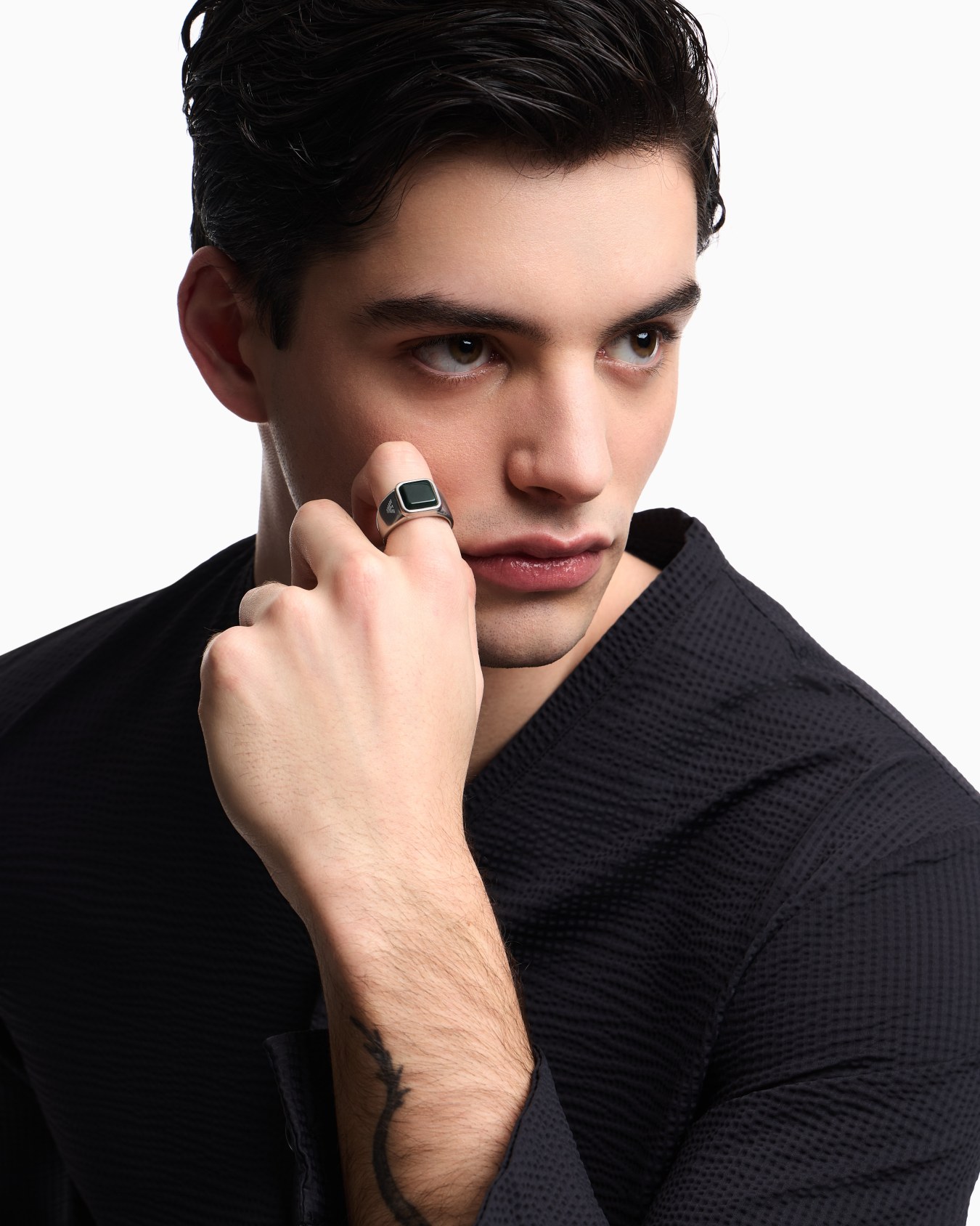  Grass Agate Stainless Steel Signet Ring Slide 1