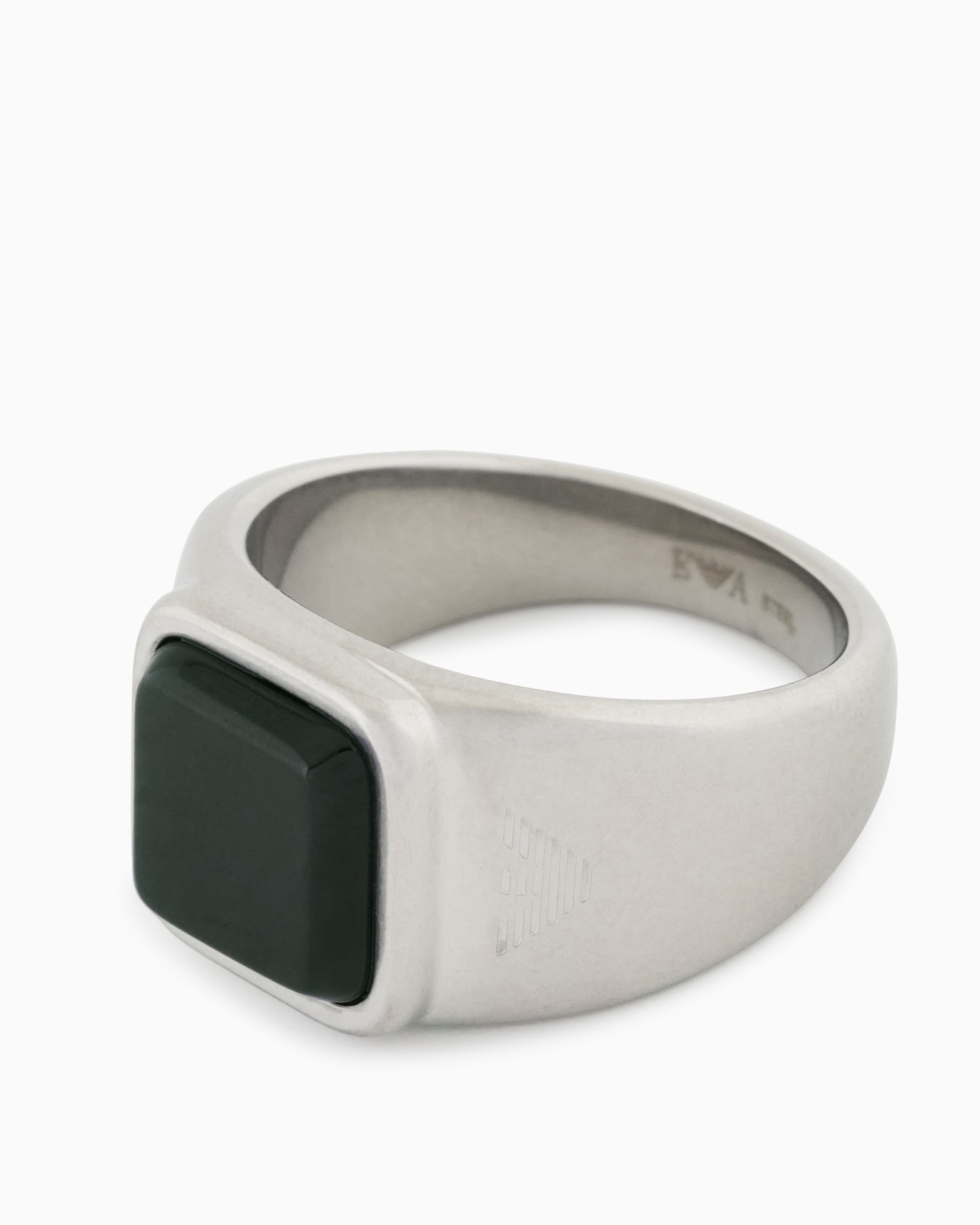  Grass Agate Stainless Steel Signet Ring Slide 2