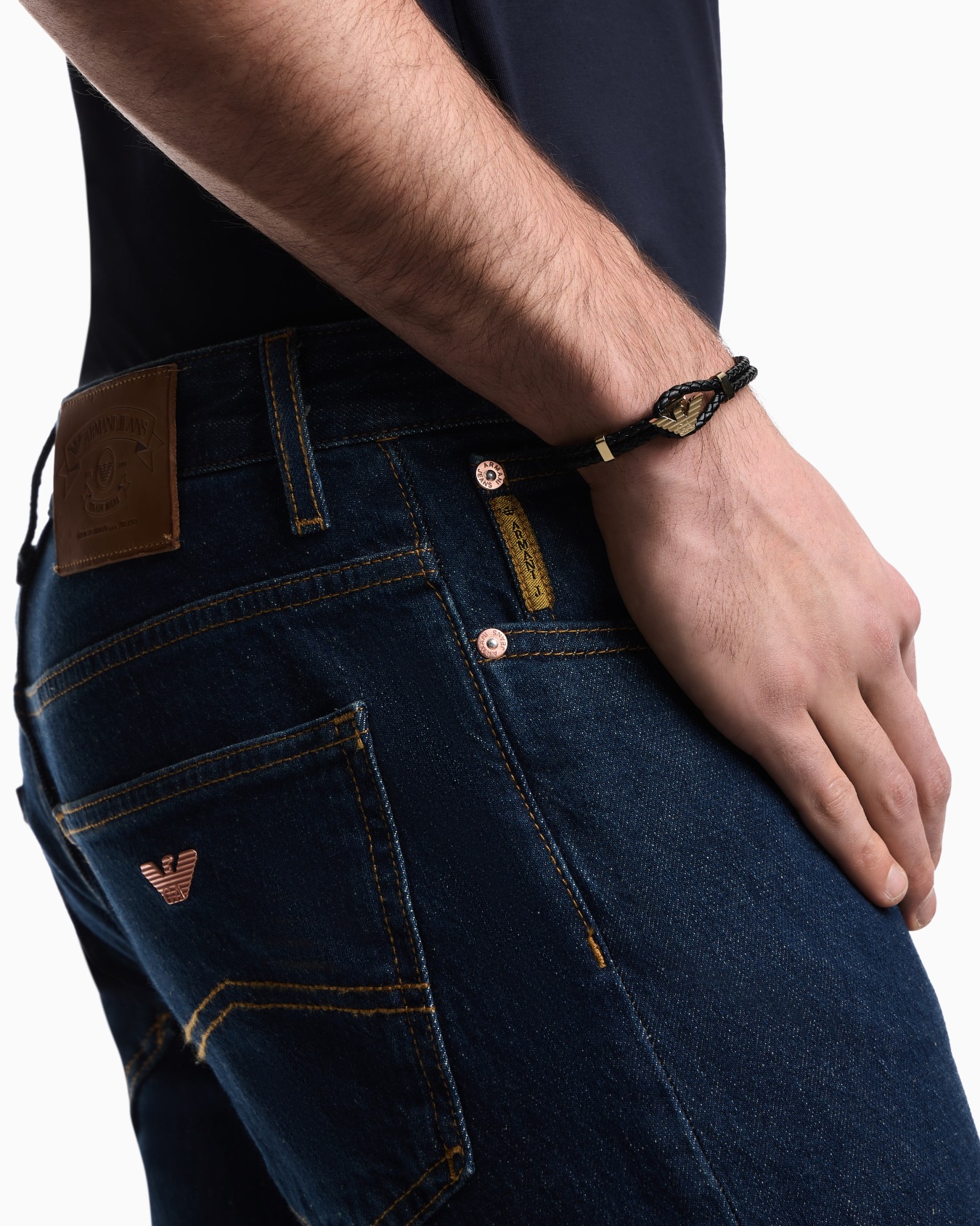  Gold-Tone Leather ID Bracelet Slide 1