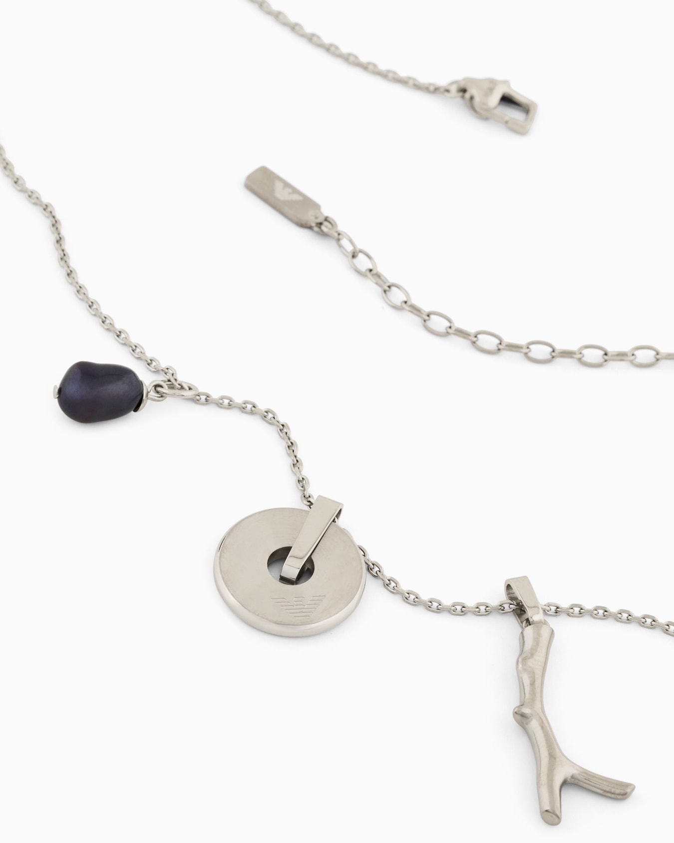  Silver Stainless Steel and Natural Sodalite Pendant Necklace Slide 2