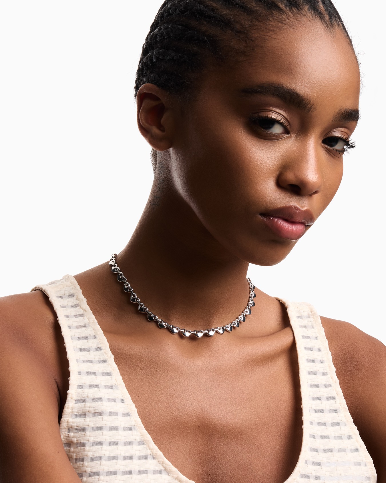  Silver-Tone Brass Heart Chain Necklace Slide 1