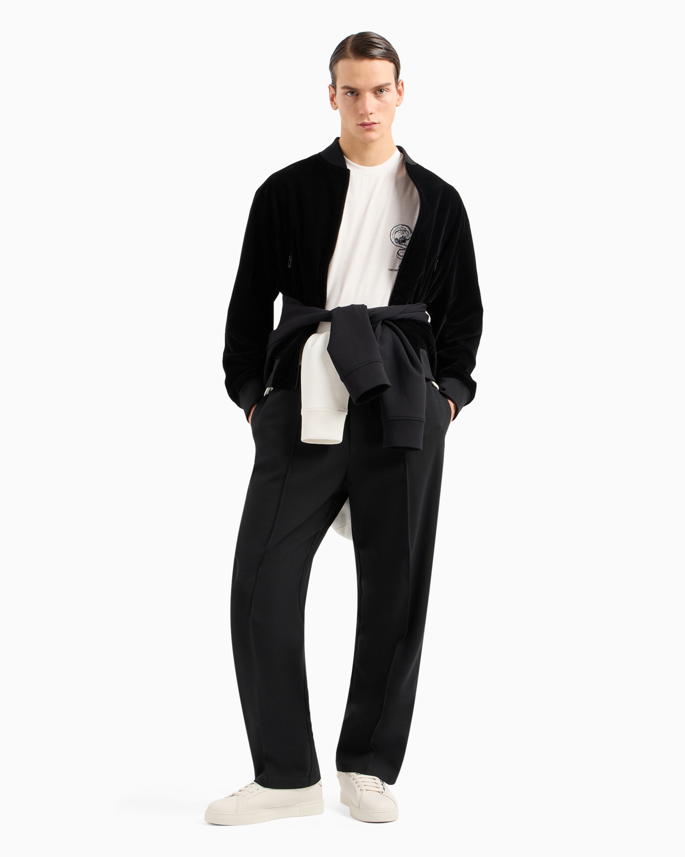 Armani Sustainability Values Lyocell-blend jersey T-shirt with dragon embroidery Slide 3