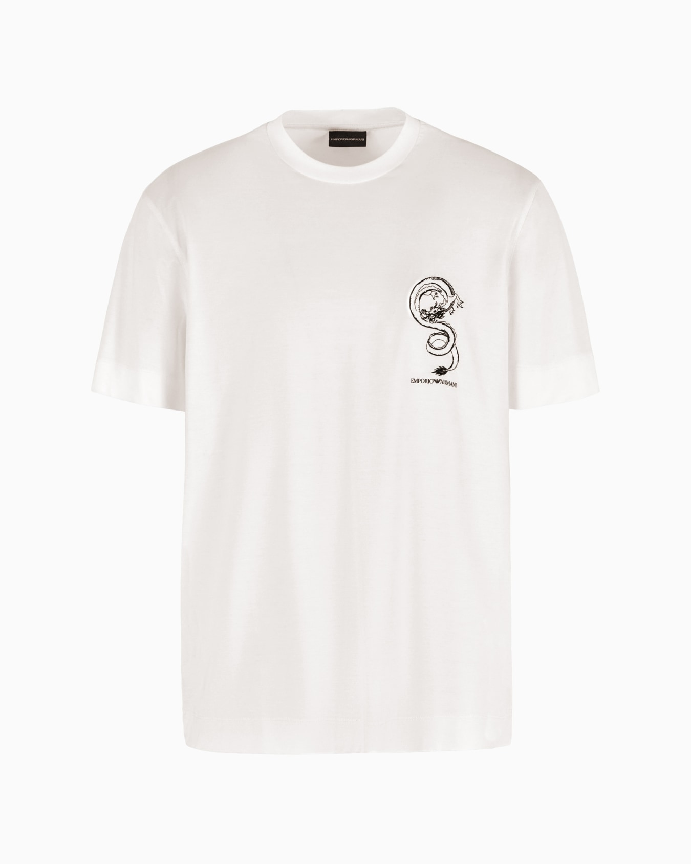 Armani Sustainability Values Lyocell-blend jersey T-shirt with dragon embroidery Slide 0