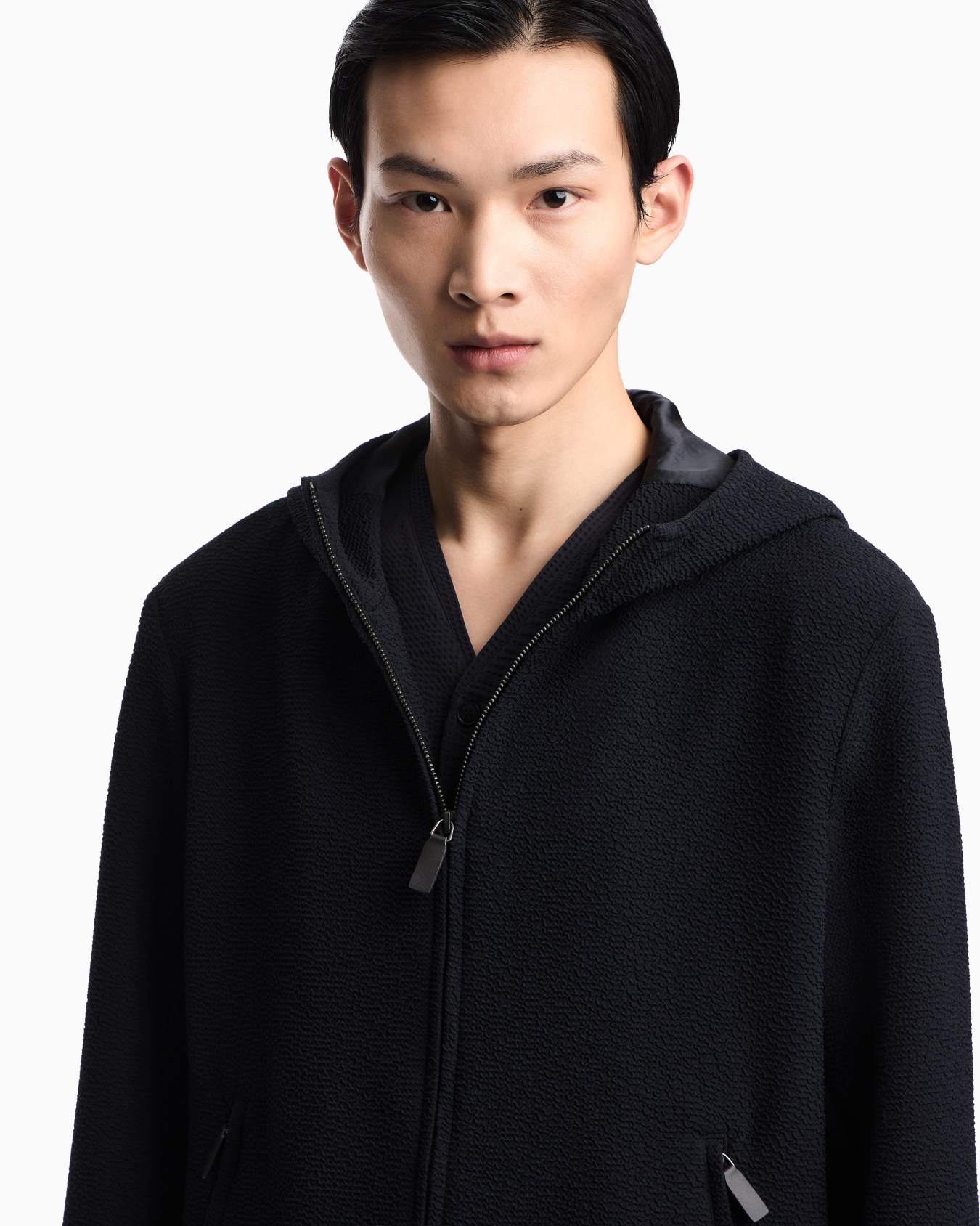 Icon hooded blouson in embossed-pattern fabric Slide 4