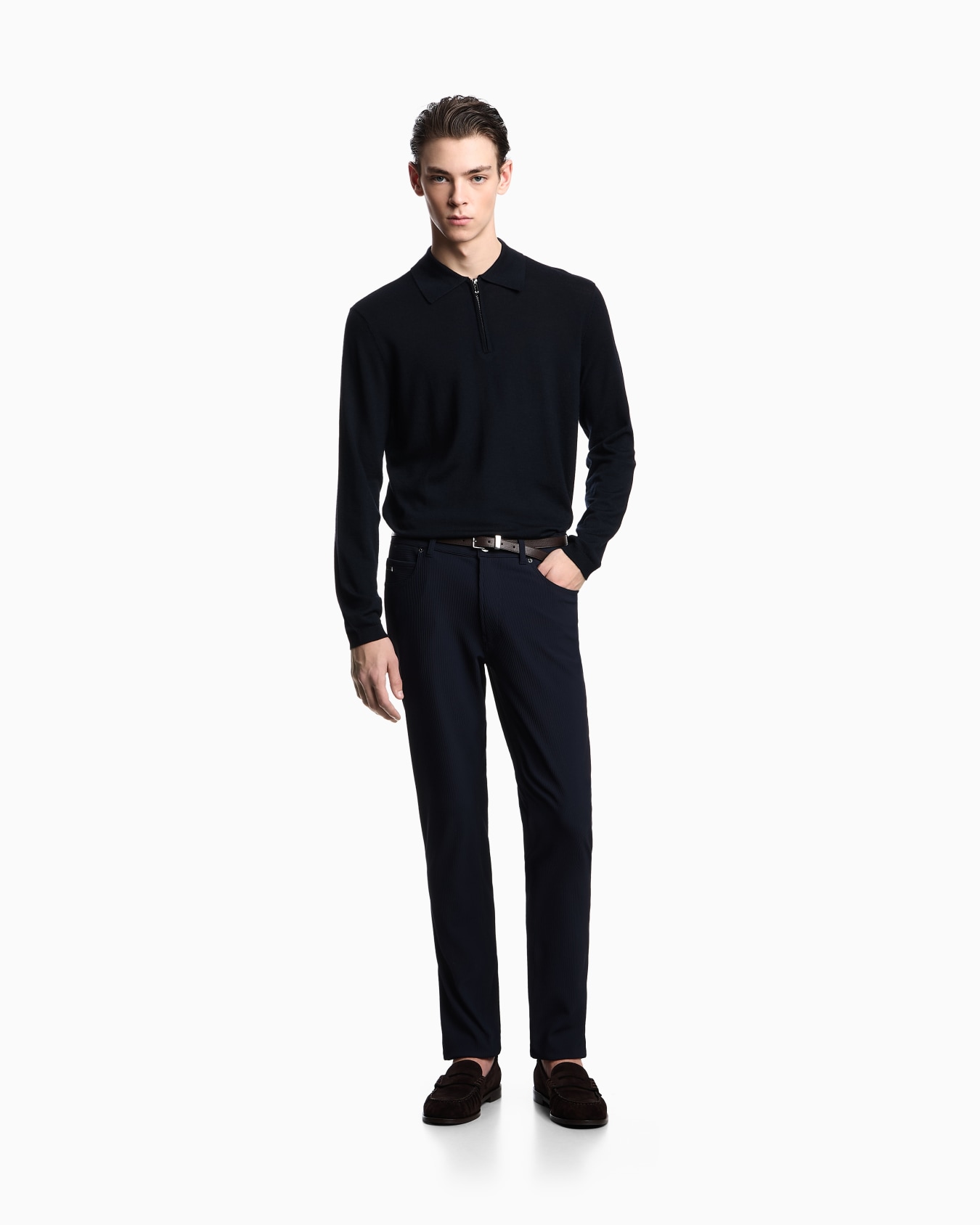 Pantalon cinq poches en nylon stretch effet canneté Diapositive 1