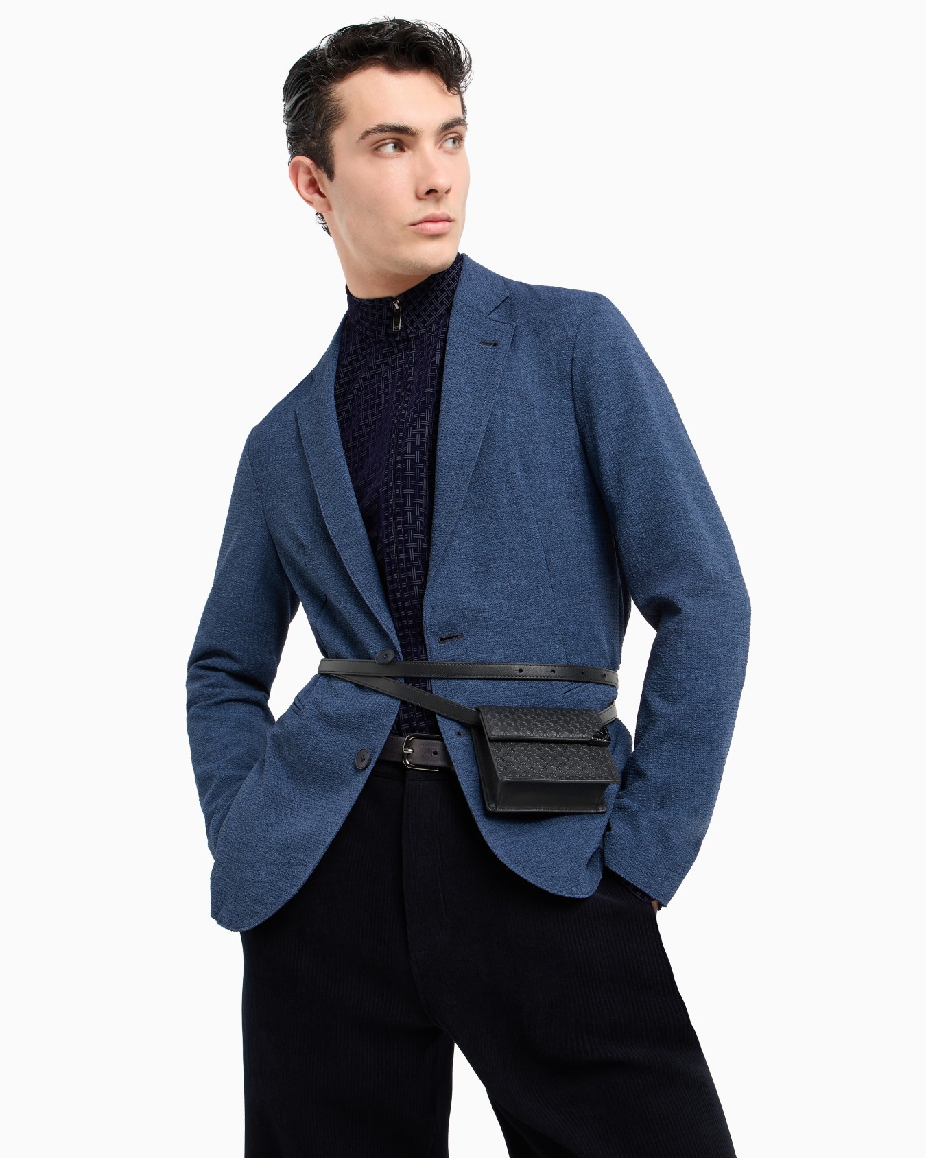 Veste à simple boutonnage en tissu seersucker technique imprimé Diapositive 5