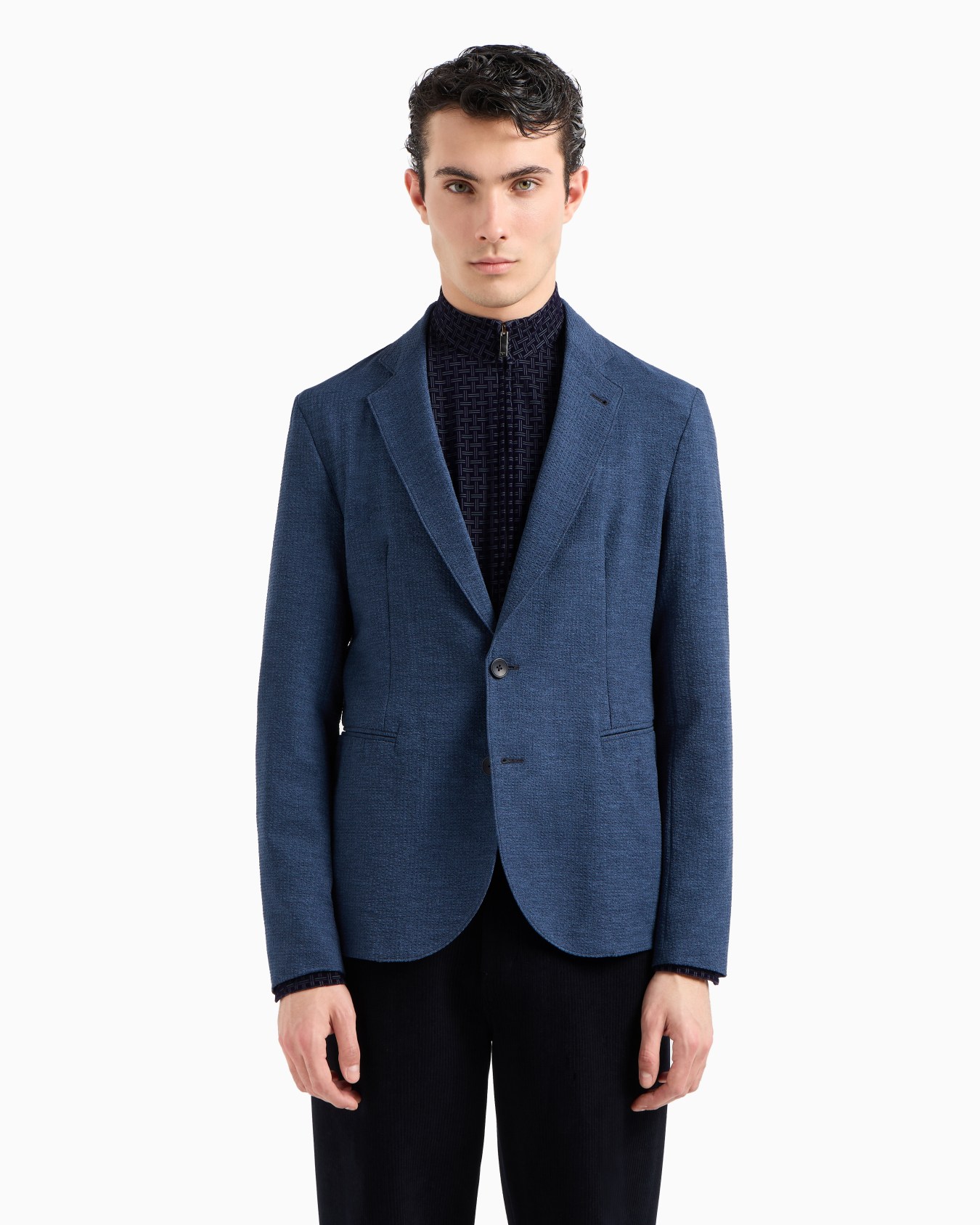 Veste à simple boutonnage en tissu seersucker technique imprimé Diapositive 1