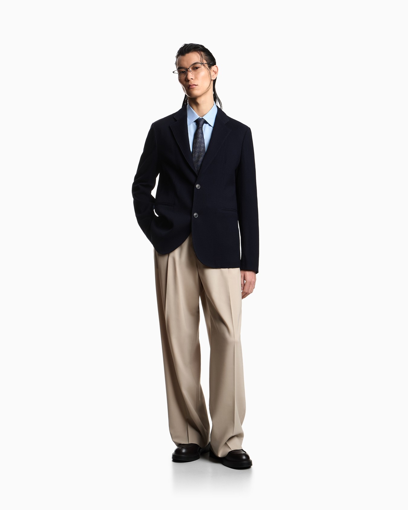 Veste à simple boutonnage en jersey de laine à effet gaufré 3D Diapositive 1