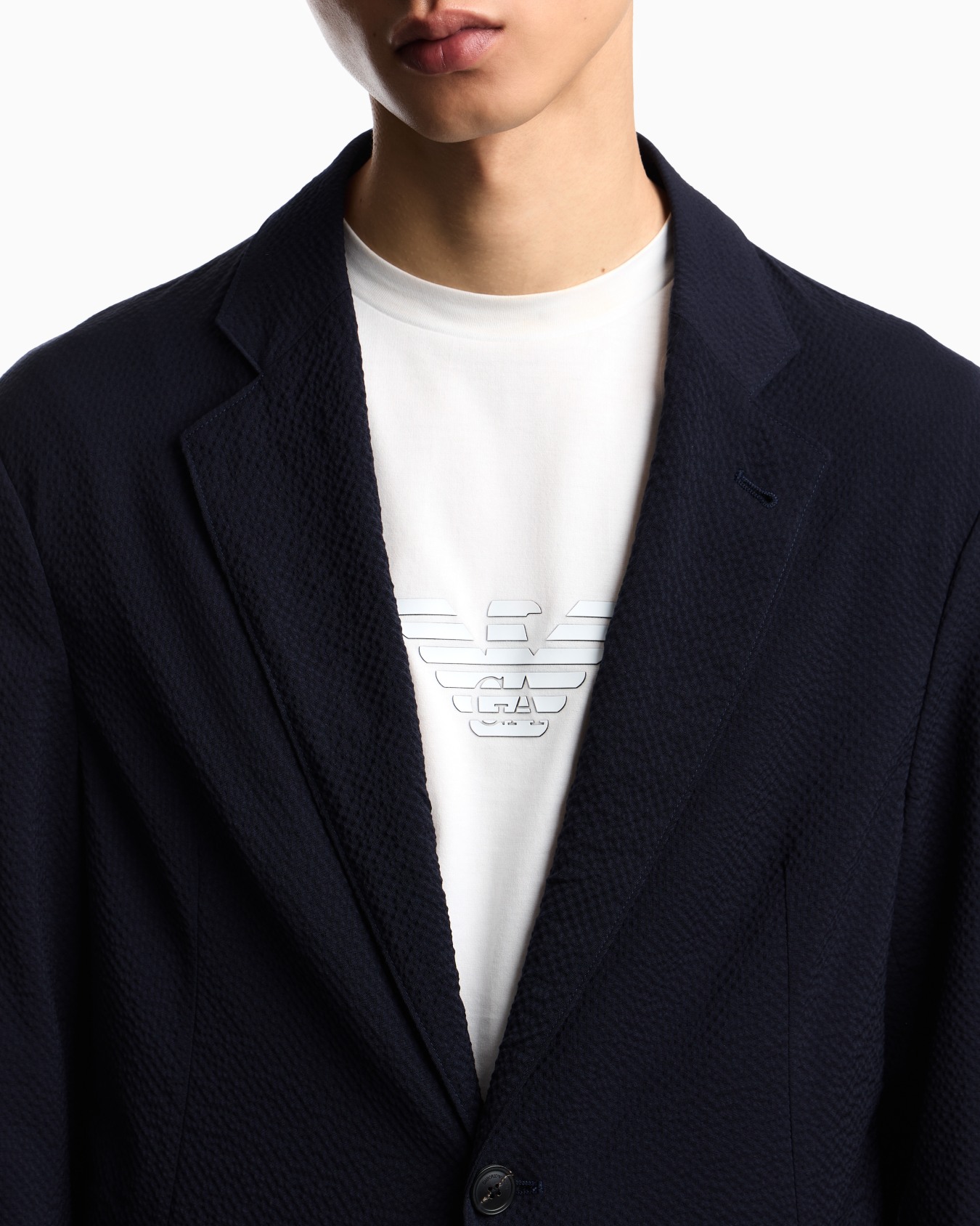 Virgin-wool seersucker single-breasted jacket Slide 6