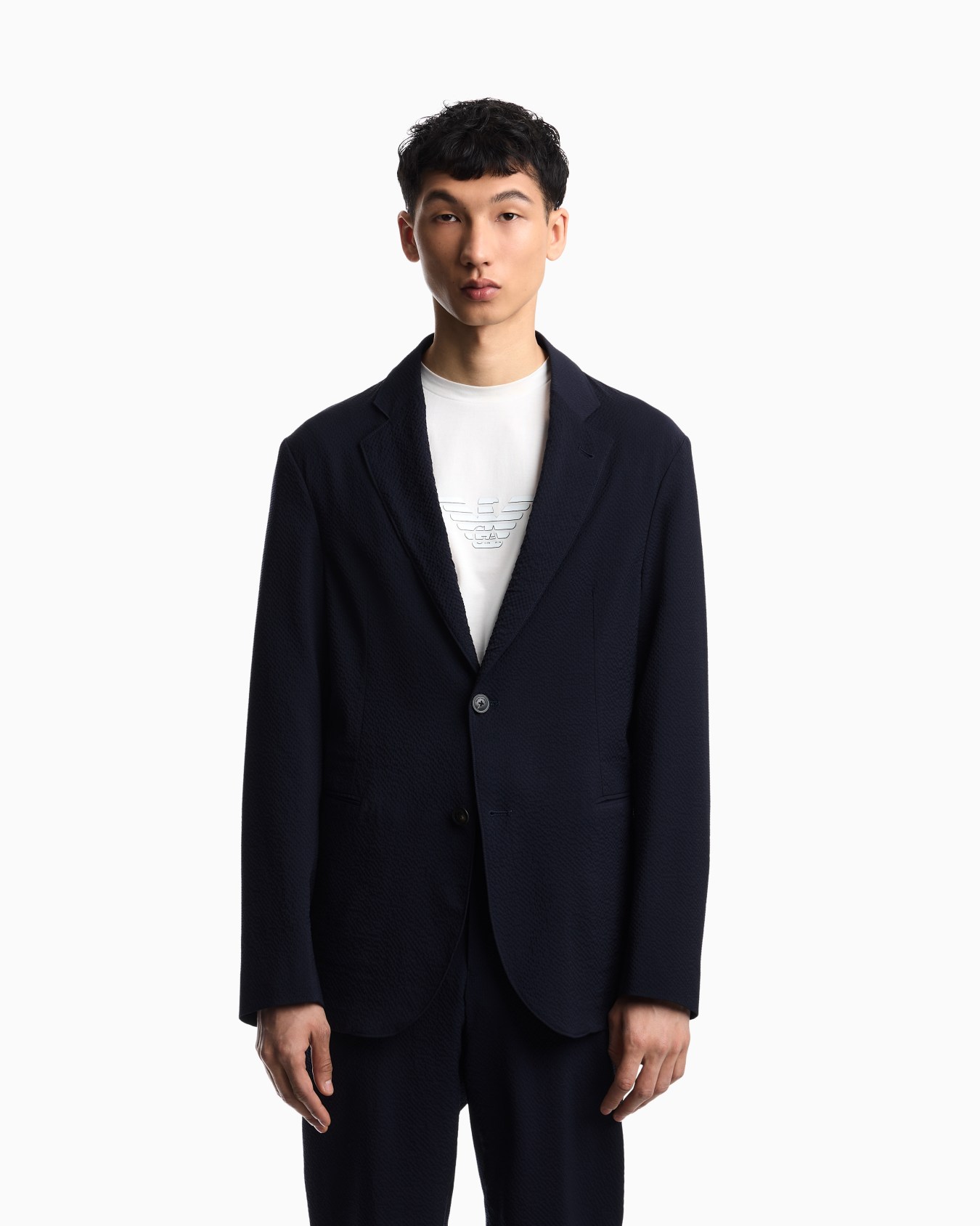Virgin-wool seersucker single-breasted jacket Slide 3