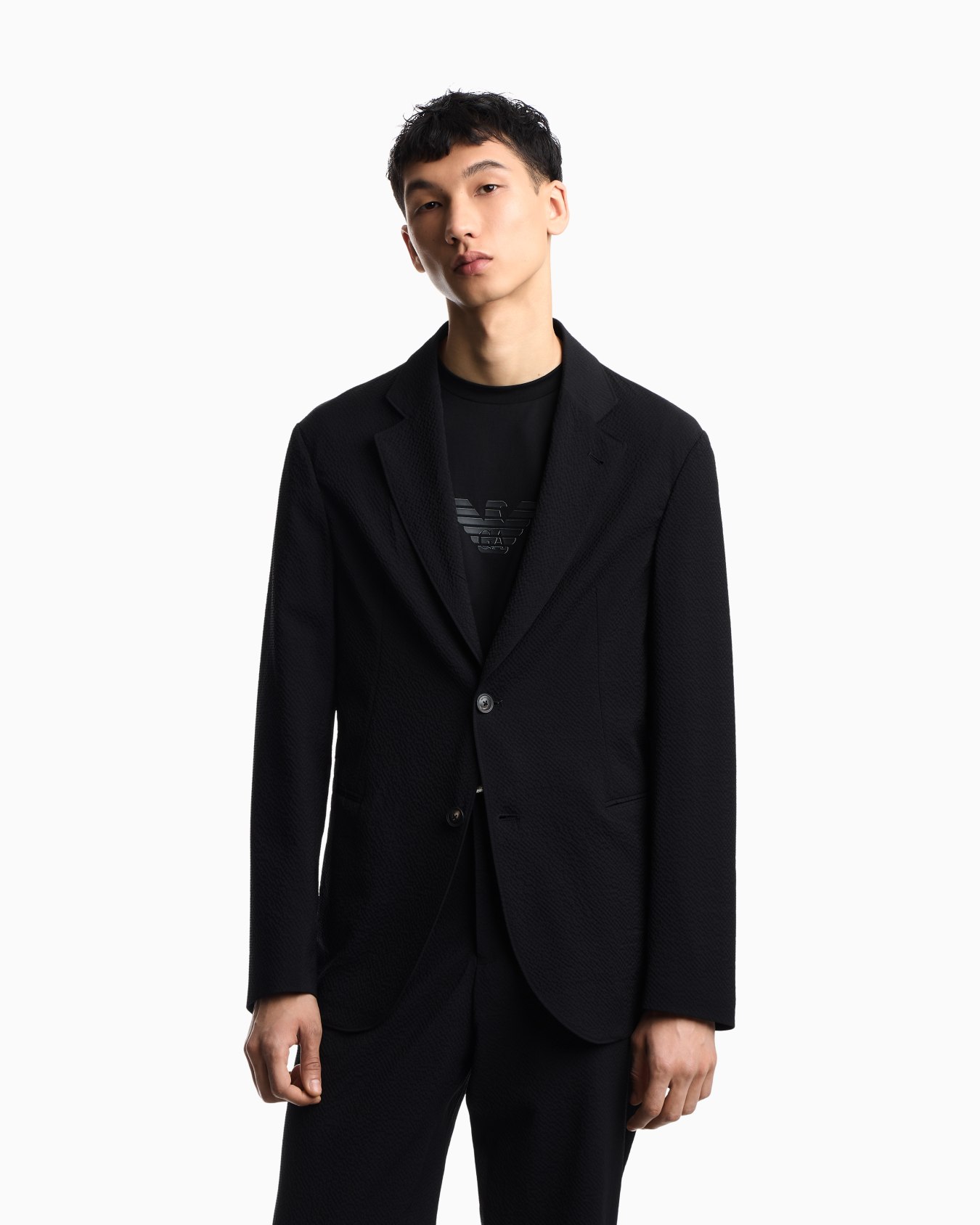 Virgin-wool seersucker single-breasted jacket Slide 2