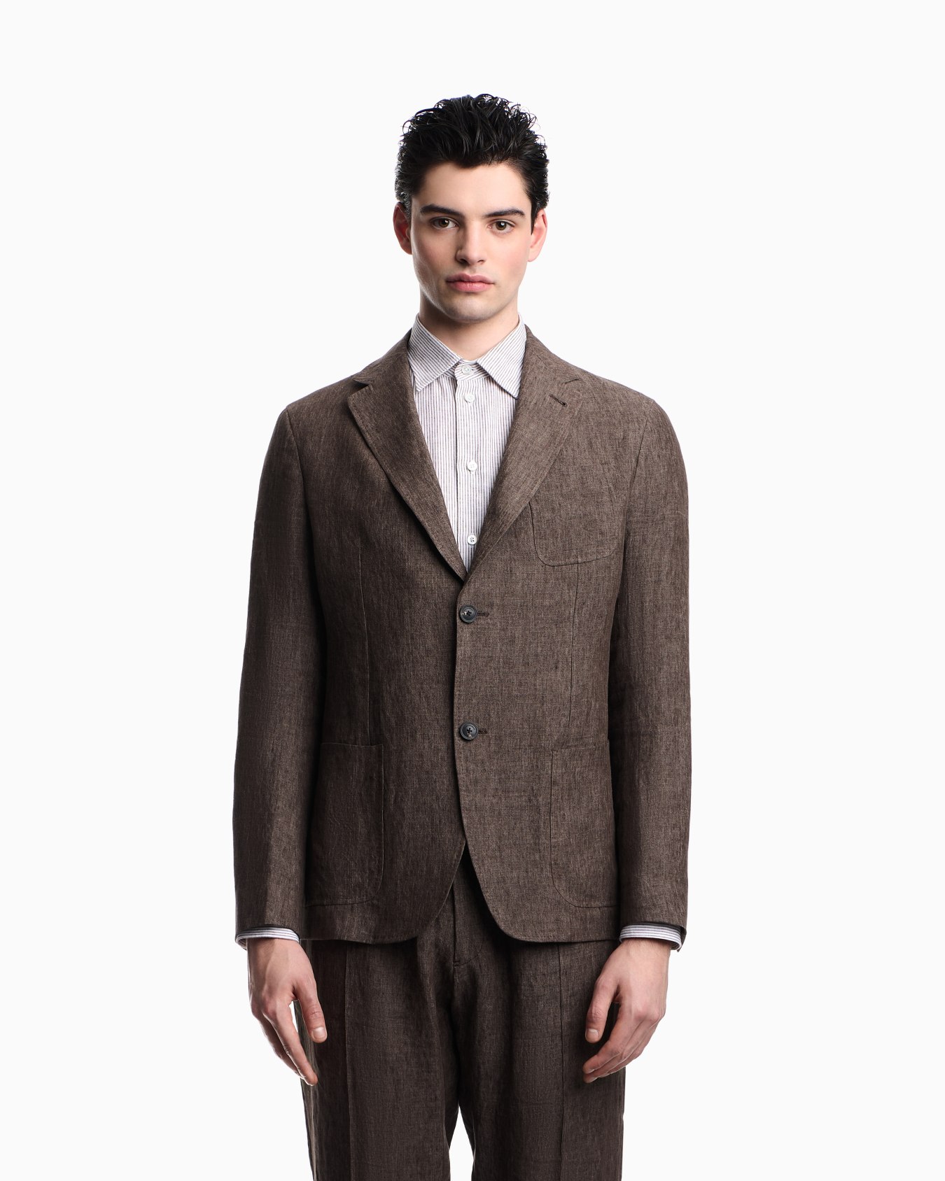 Single-breasted jacket in faded linen with a crêpe texture Slide 3