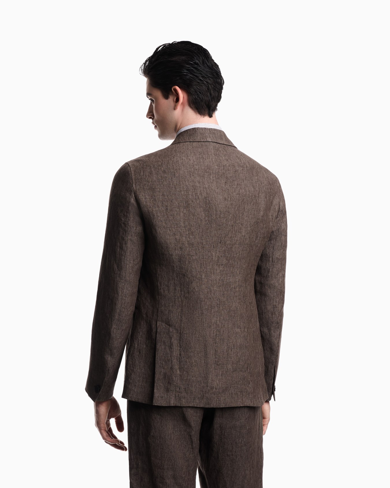 Single-breasted jacket in faded linen with a crêpe texture Slide 2