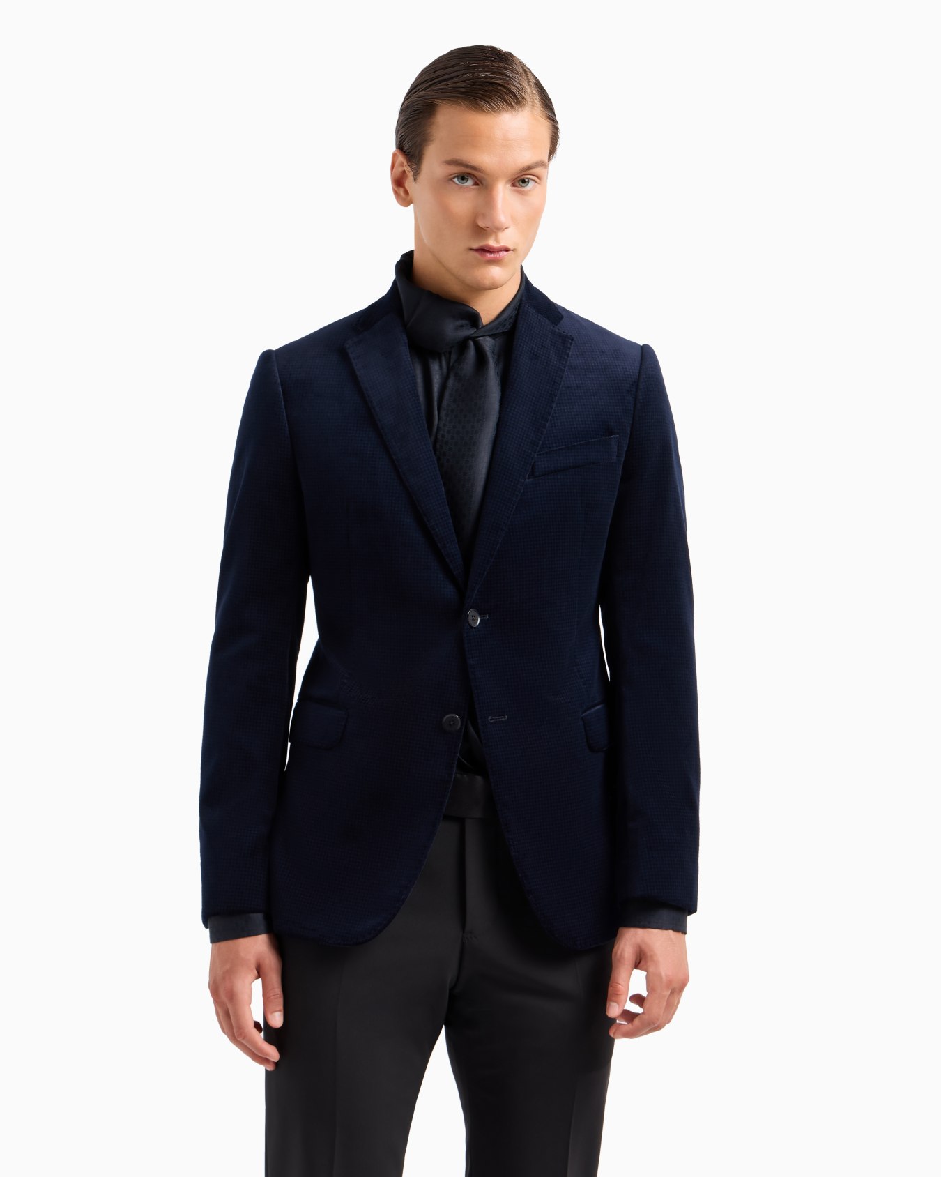 Giacca monopetto slim fit in velluto liscio stampa all over Slide 1