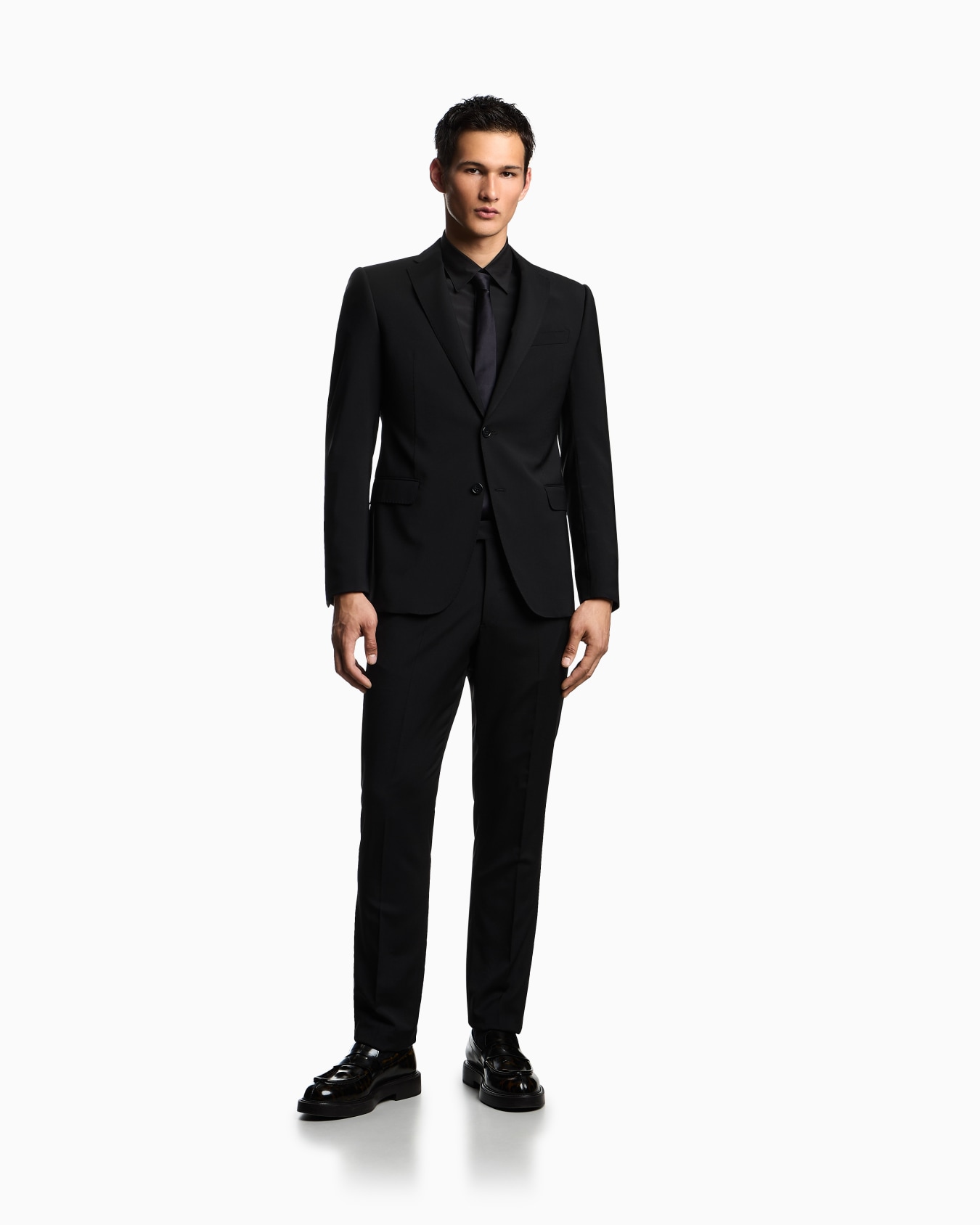 Single-breasted suit in natural stretch, tropical light wool Slide 1