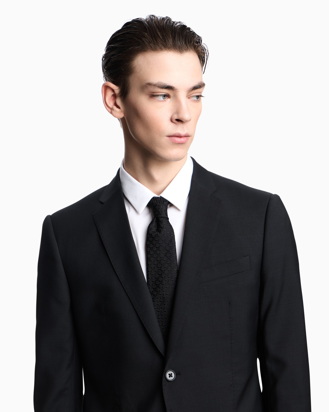 Traje de abotonadura sencilla regular fit en tejido de lana virgen fil a fil Diapositiva 3