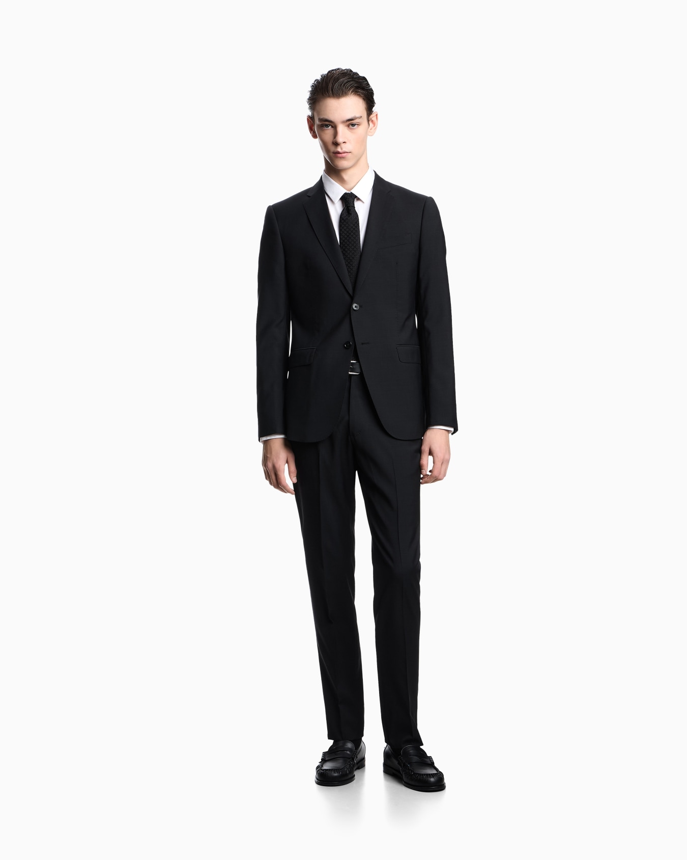 Traje de abotonadura sencilla regular fit en tejido de lana virgen fil a fil Diapositiva 1