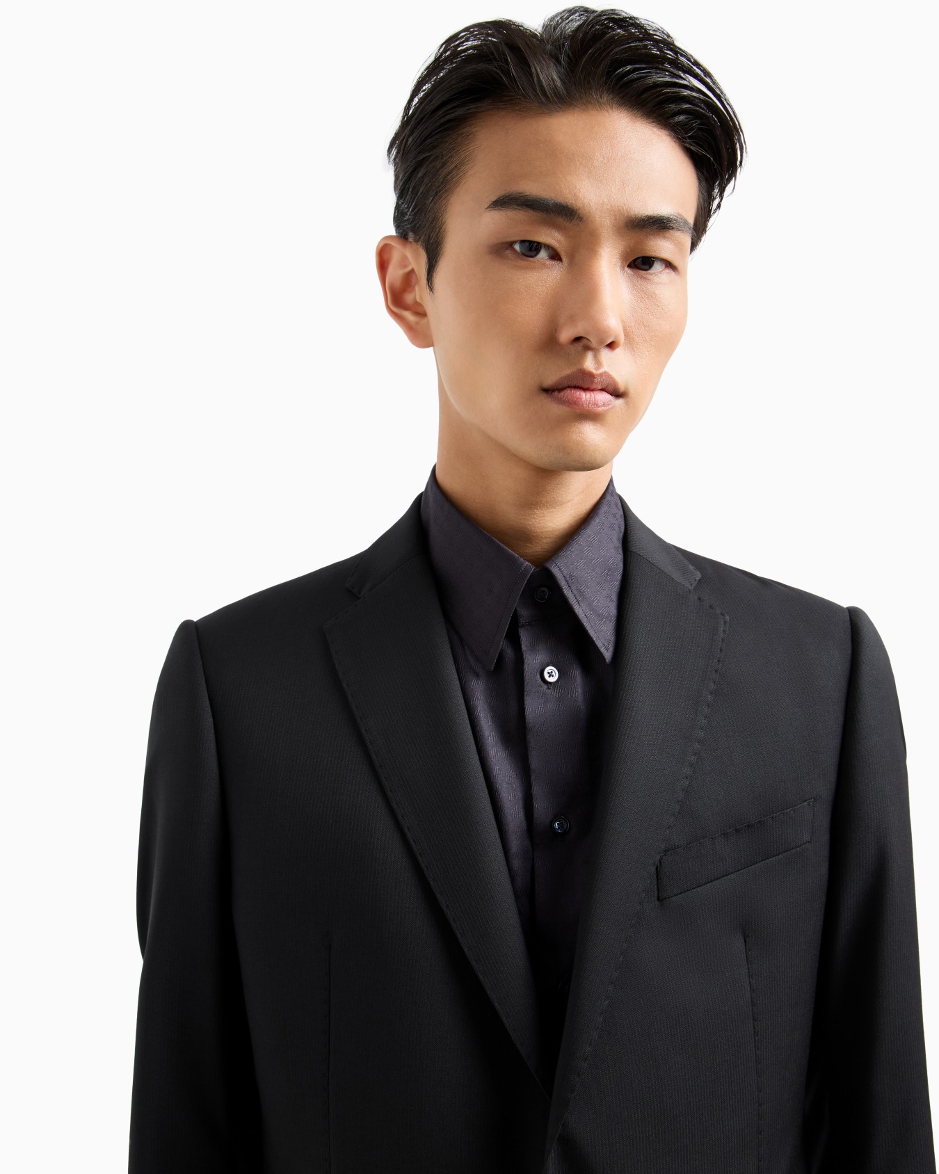 Costume coupe slim à simple boutonnage en laine vierge à micro rayures ton sur ton Diapositive 4