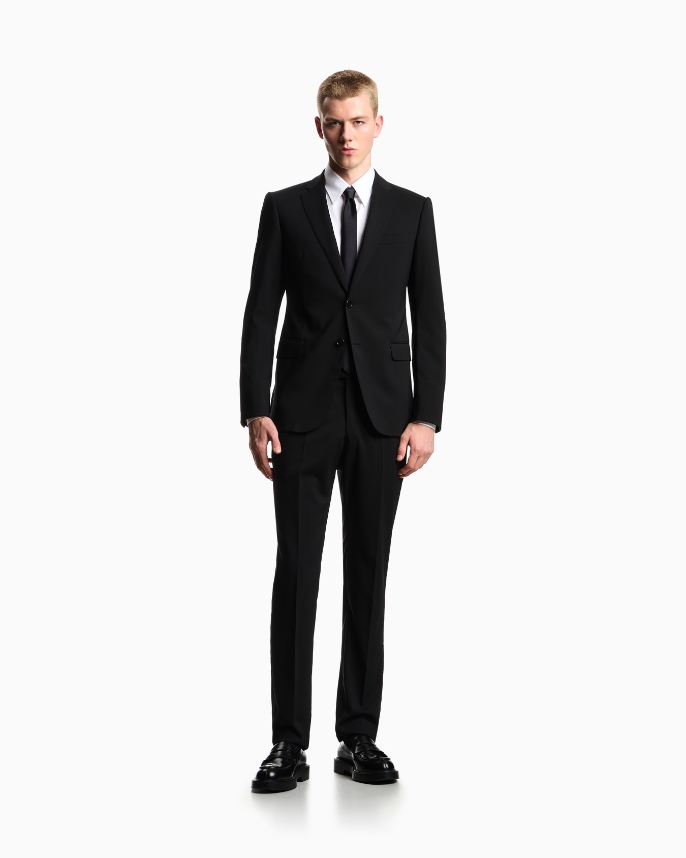Single-breasted light wool suit with micro design Slide 1