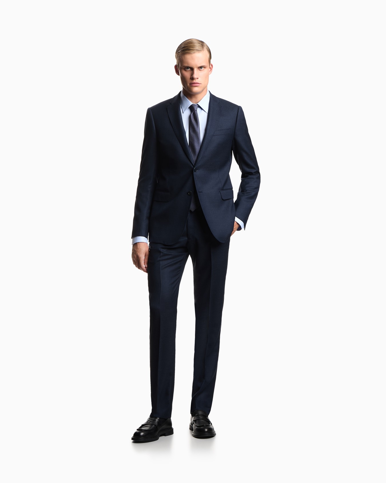 Single-breasted suit in superfine mouliné herringbone wool Slide 1