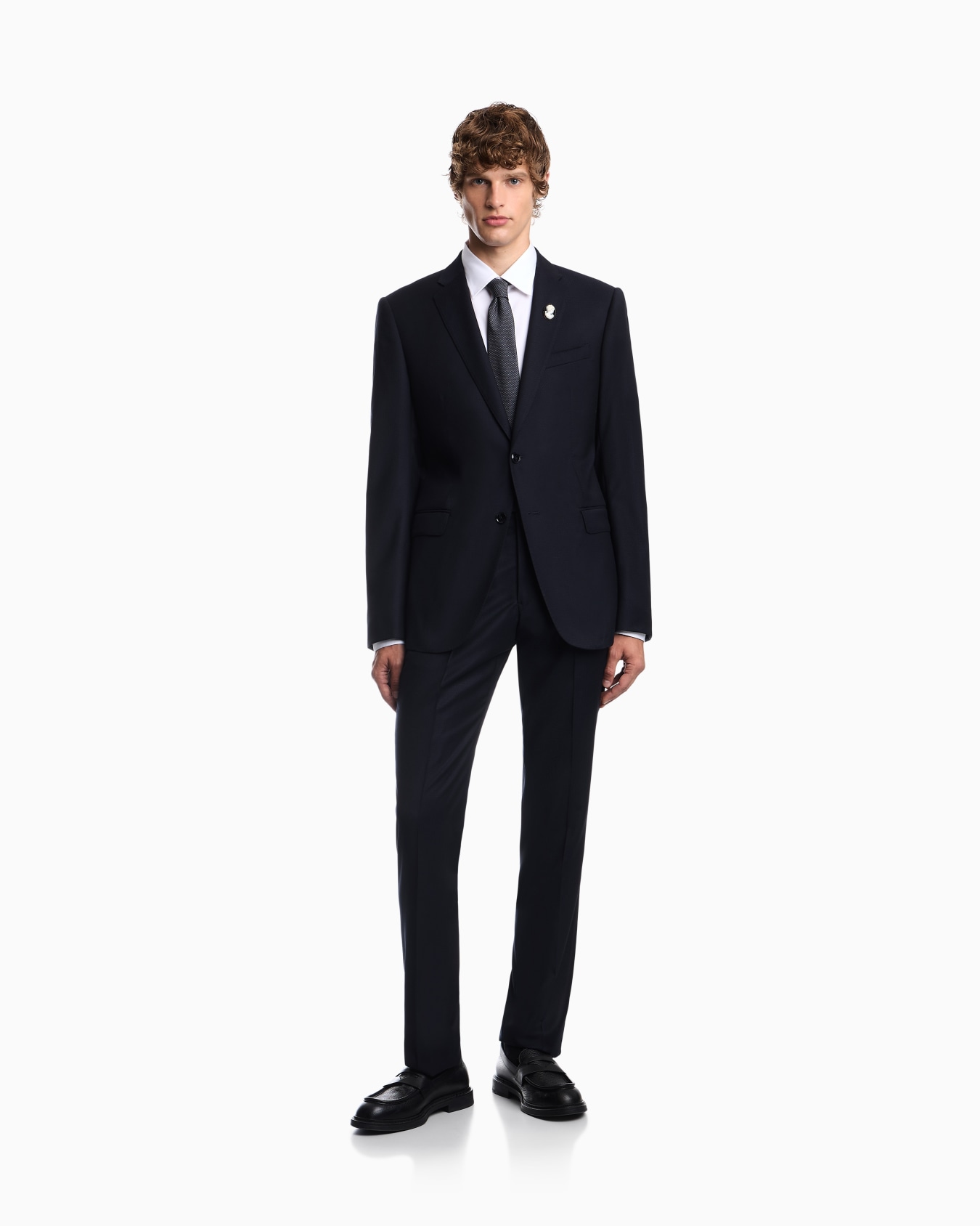 Costume doublé en laine vierge avec micro-motif Diapositive 1