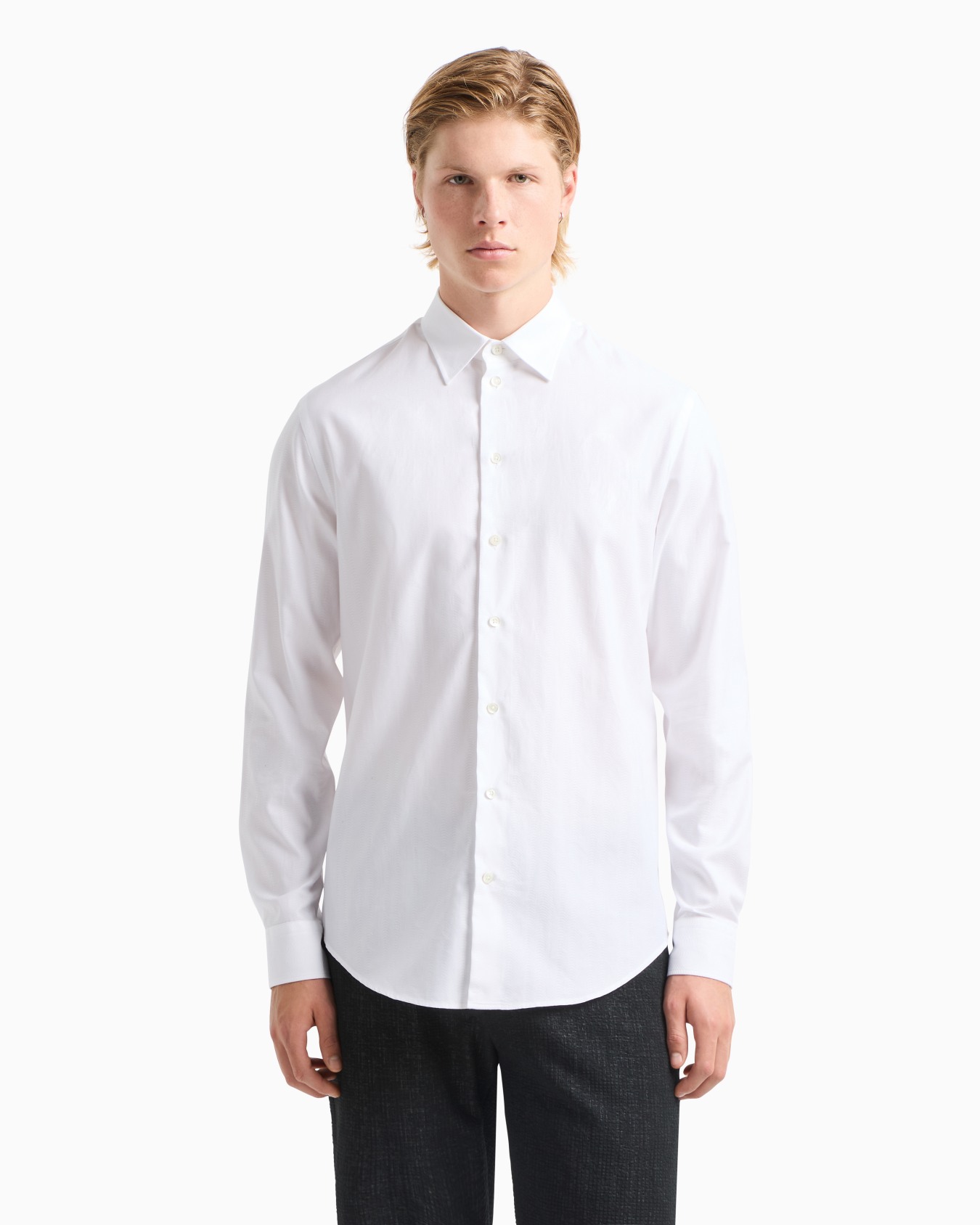 Wave motif jacquard cotton shirt Slide 3