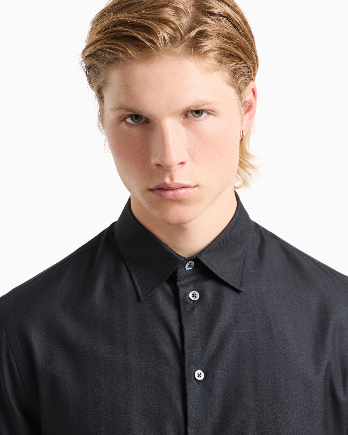 Wave motif jacquard cotton shirt Slide 4