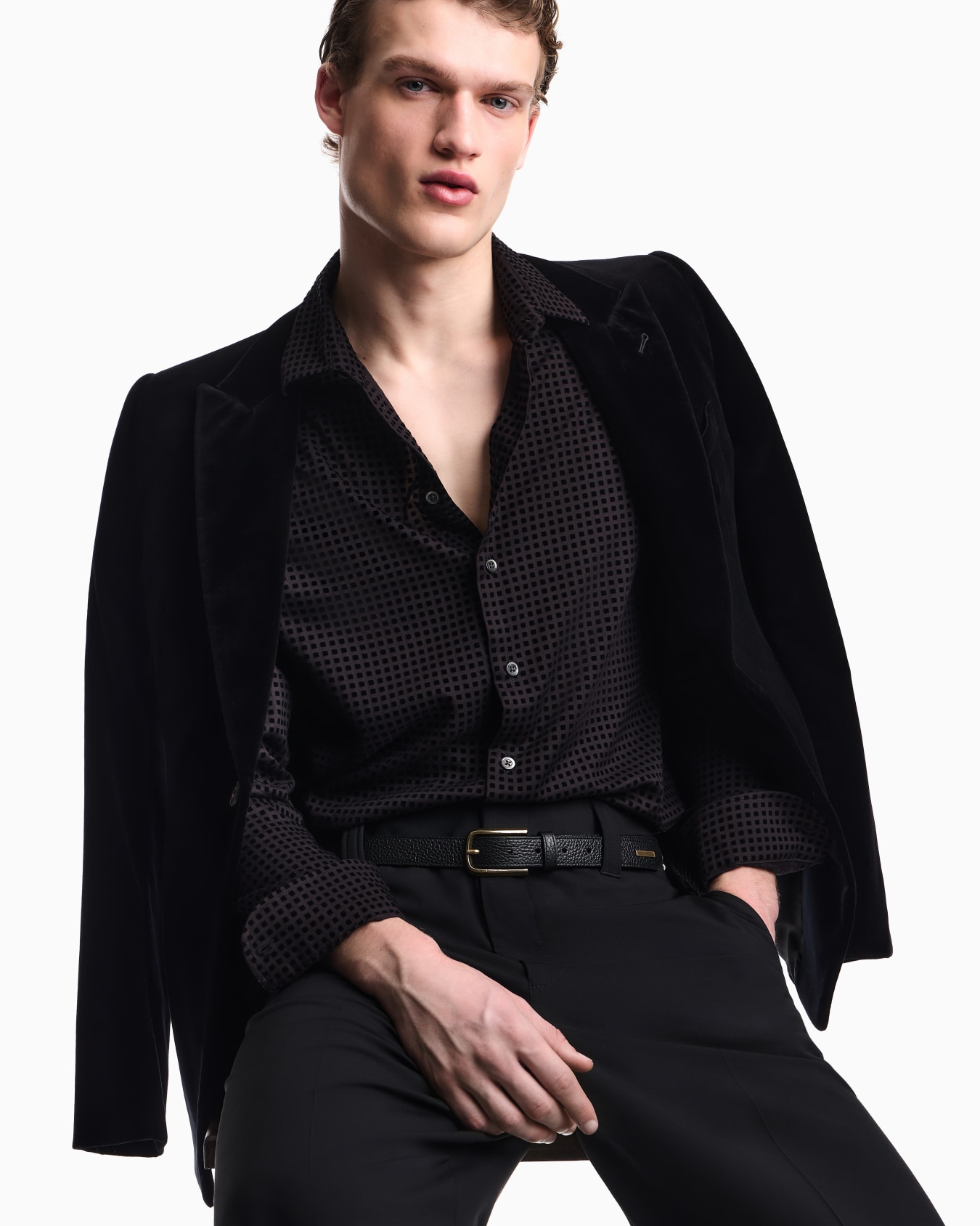 Micro-check flocked viscose shirt Slide 4