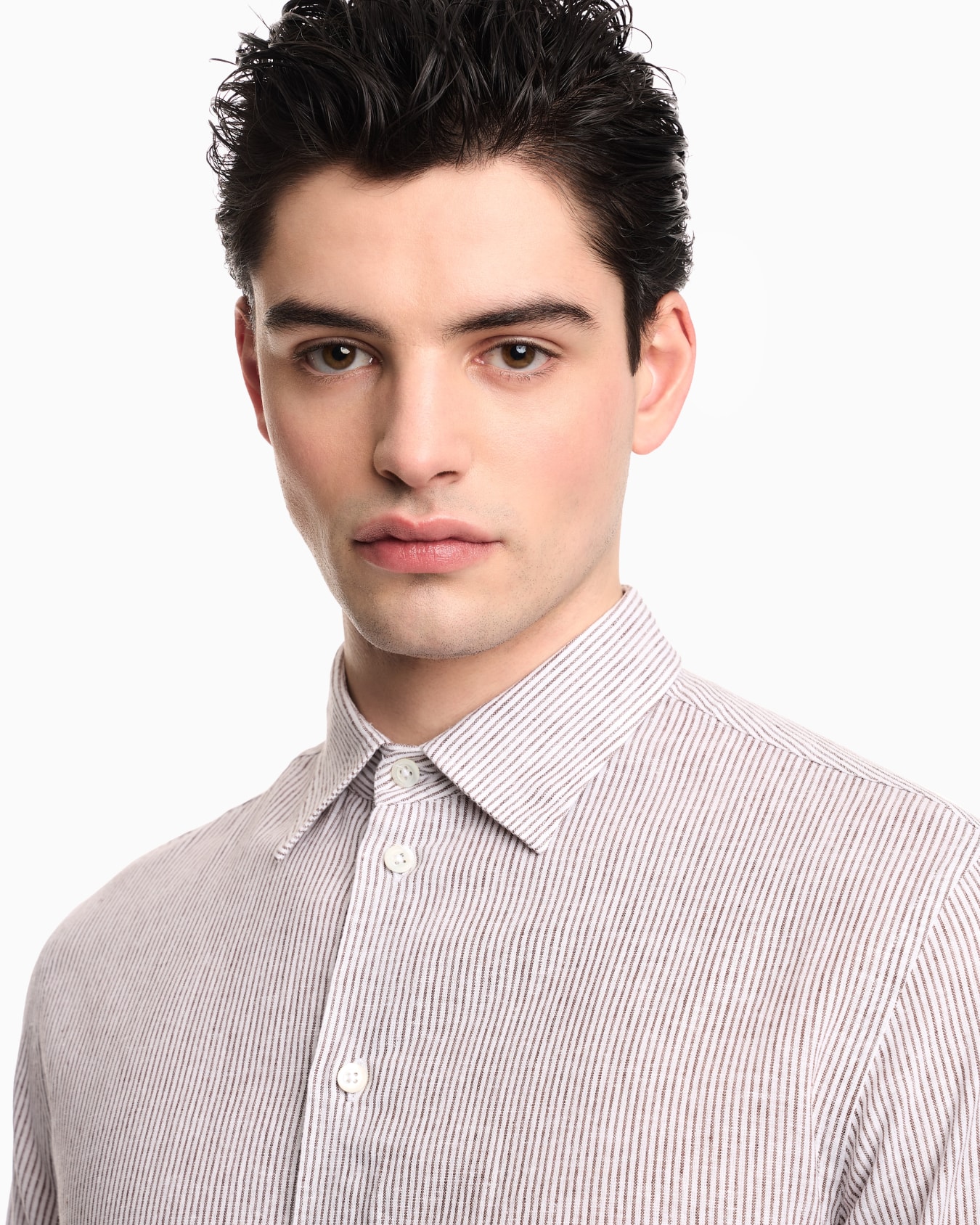 Camisa de tela de mezcla de lino a rayas Diapositiva 4