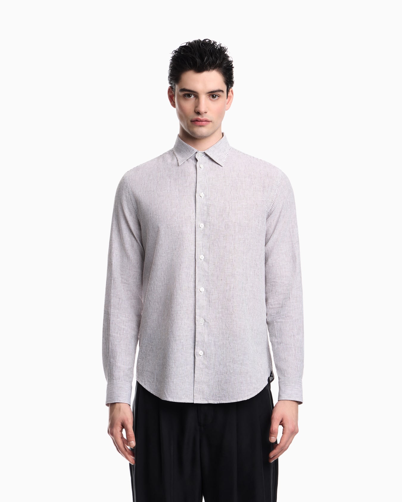 Camisa de tela de mezcla de lino a rayas Diapositiva 3